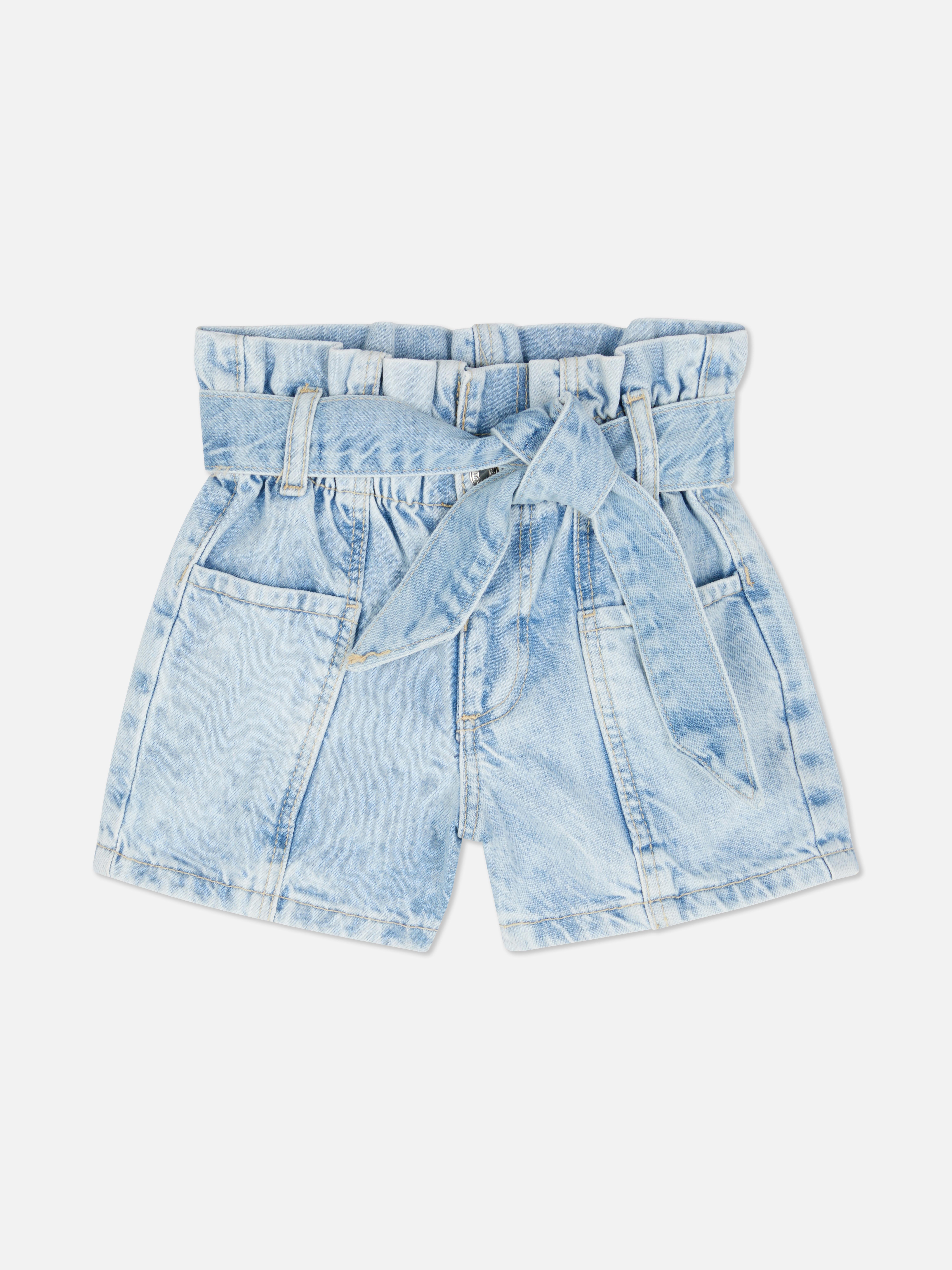Short en jean à taille froncée à nouer