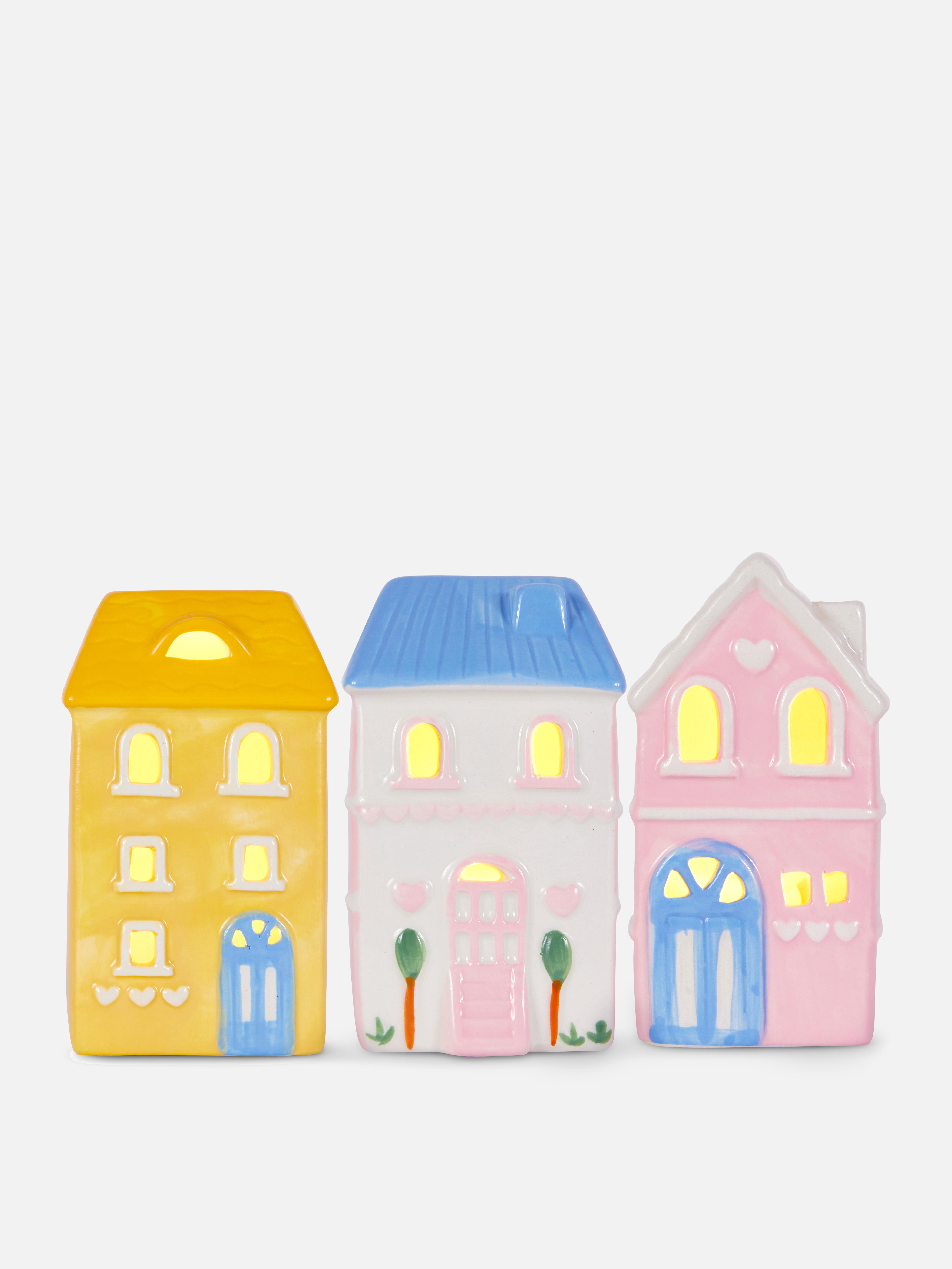 3pk LED House Ornaments