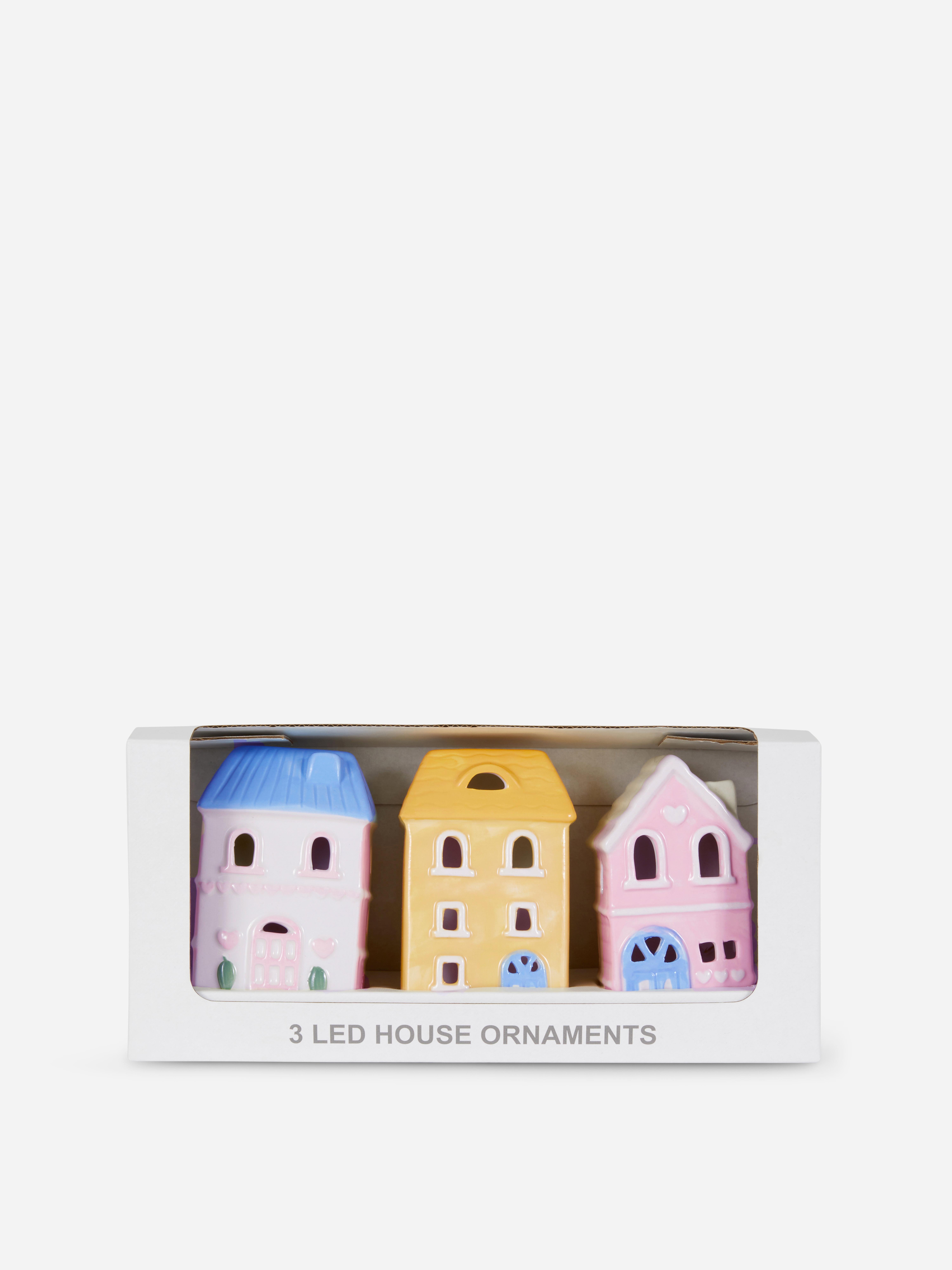 3pk LED House Ornaments