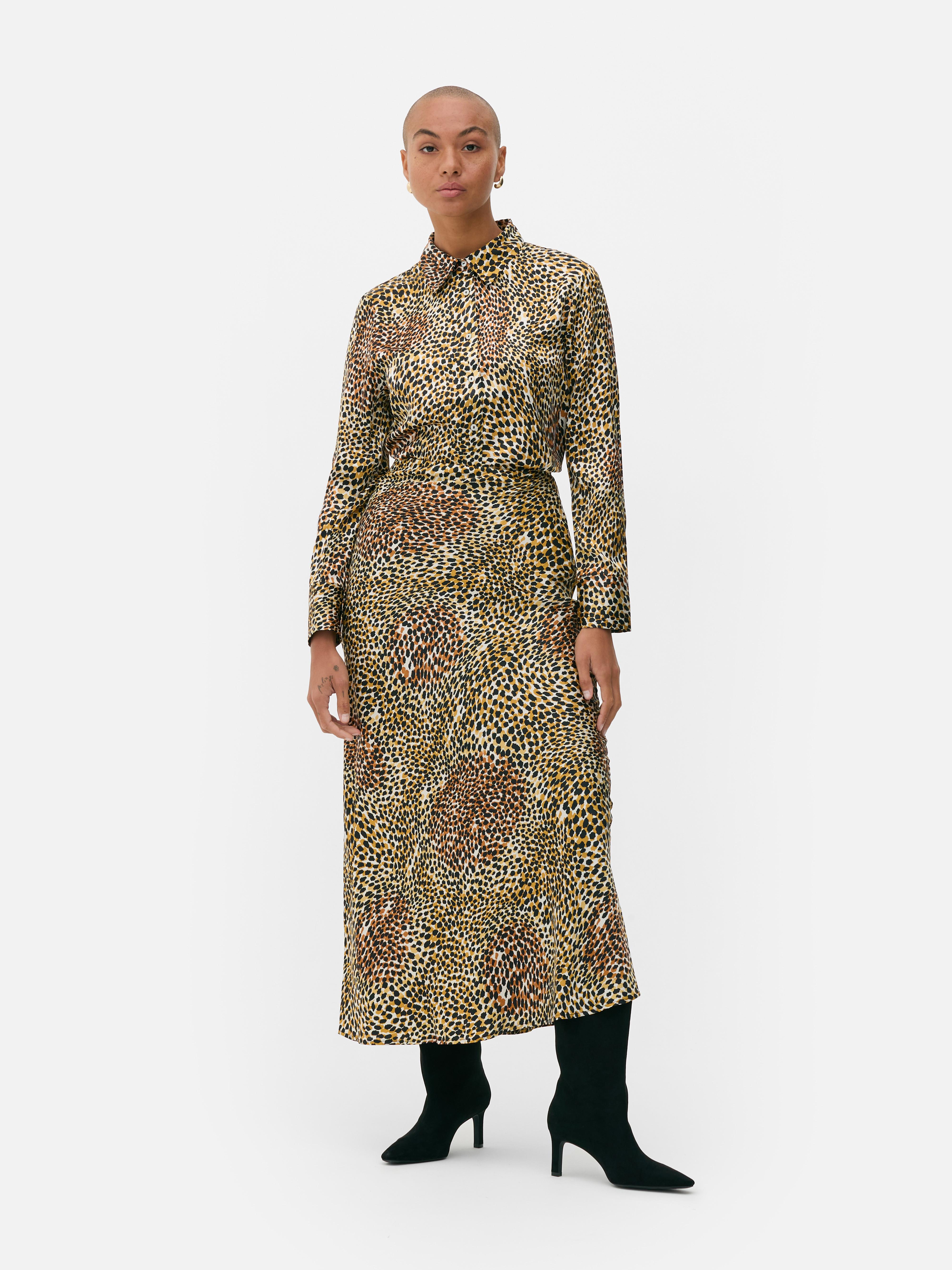 Print Satin Midi Skirt