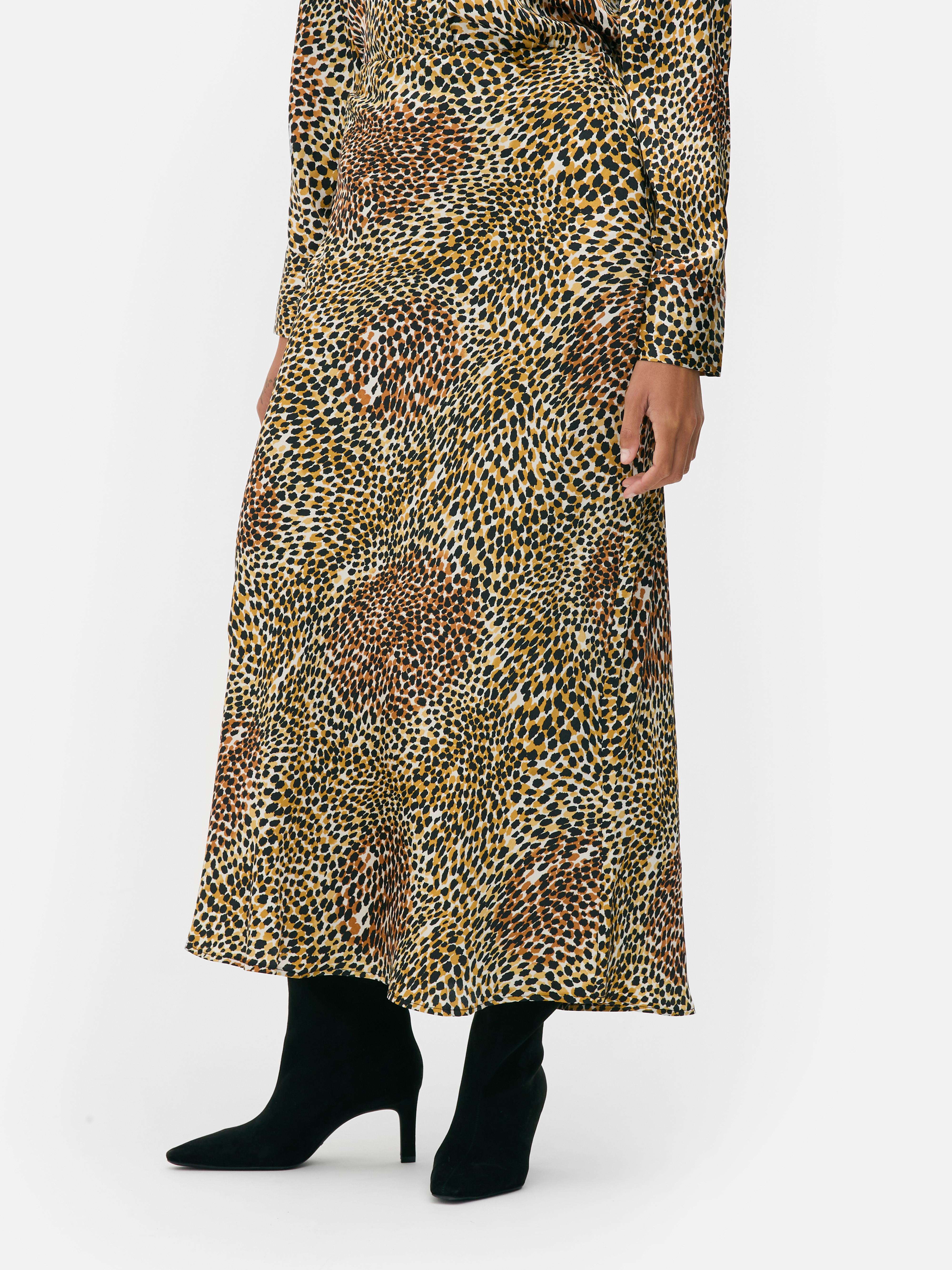 Print Satin Midi Skirt