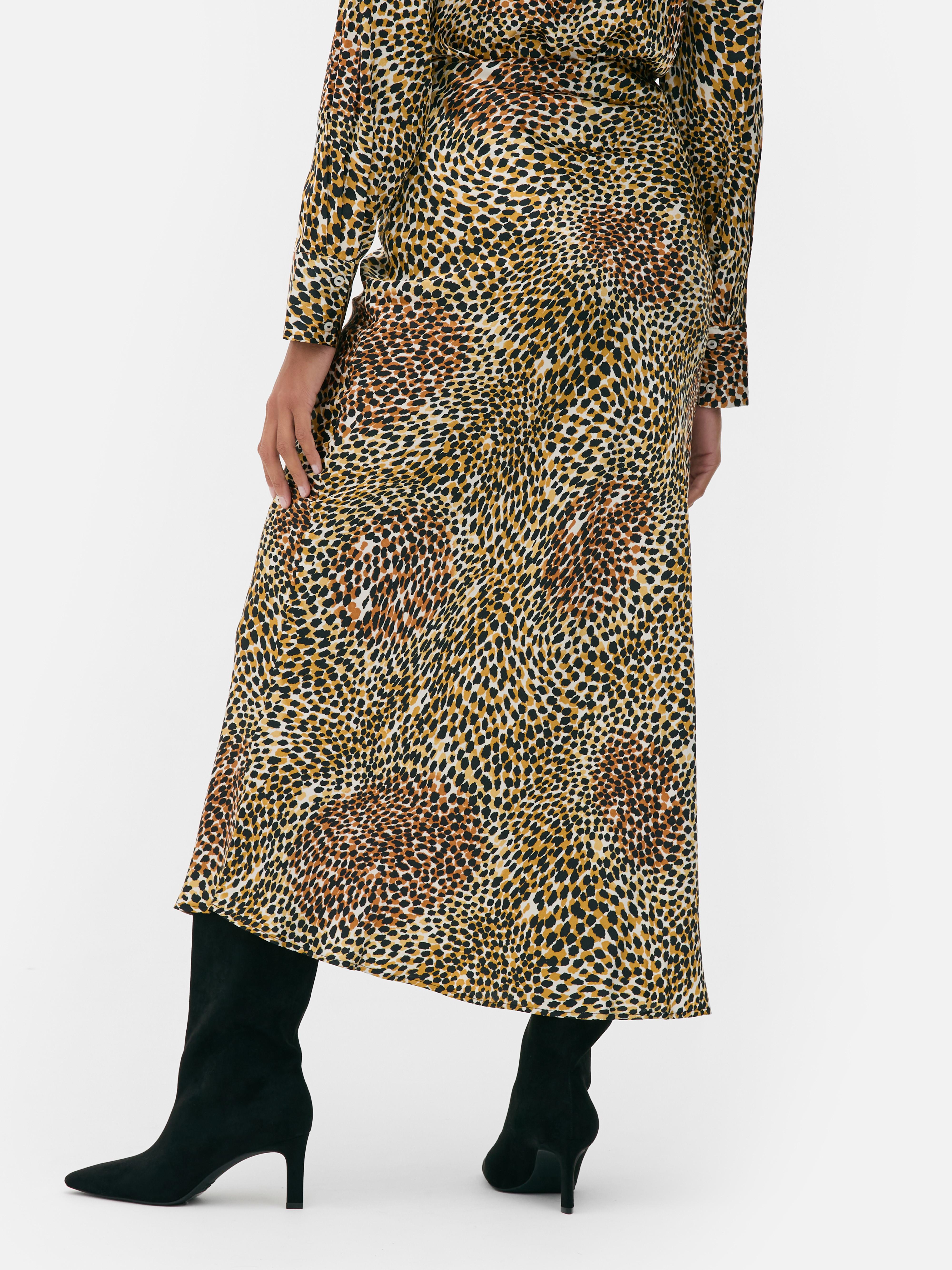 Print Satin Midi Skirt
