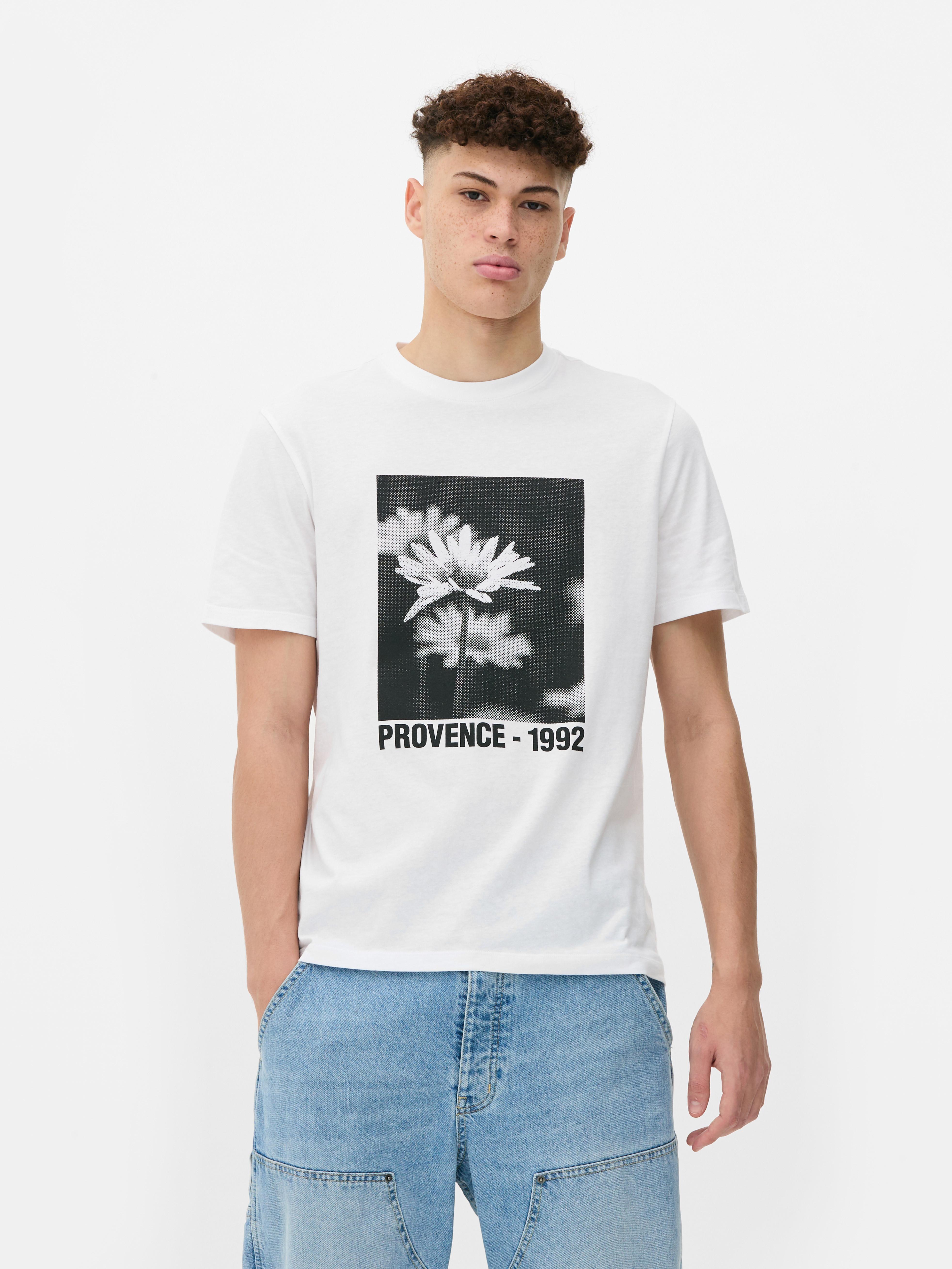 Provence-feliratos, virágmintás póló