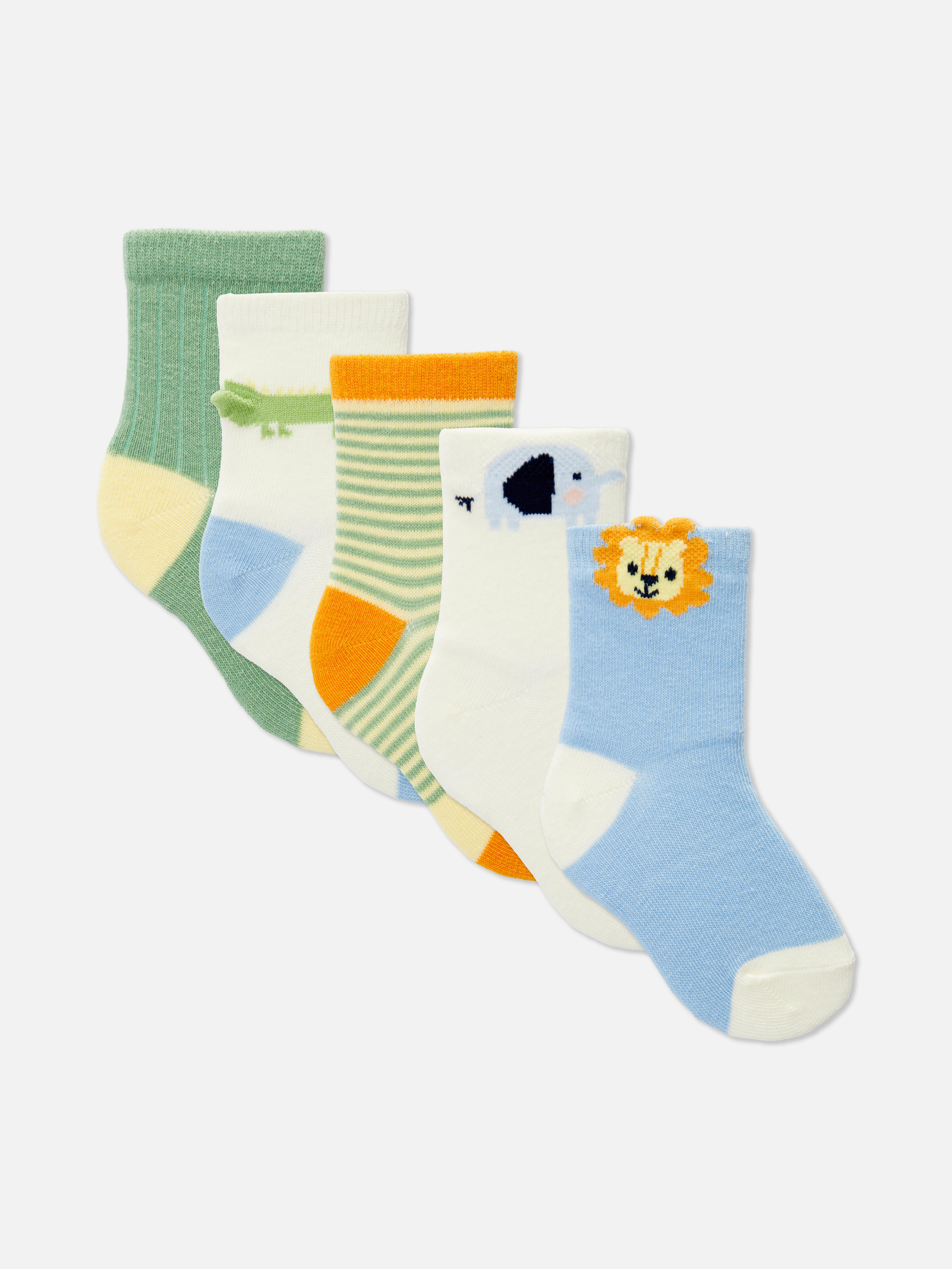 5pk Jungle Animal Ankle Socks