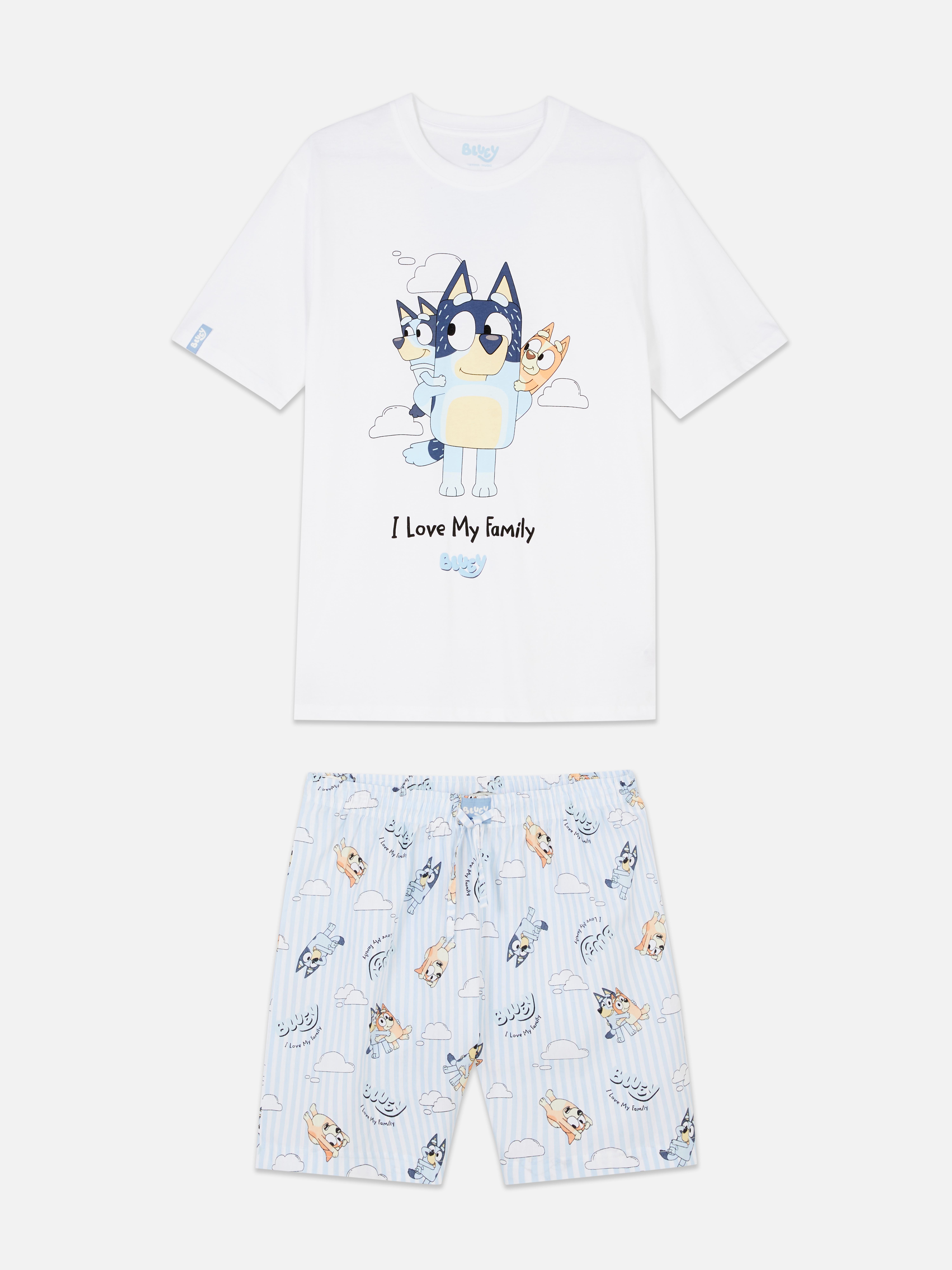 Pijama condizer família t-shirt/calções Bluey homem