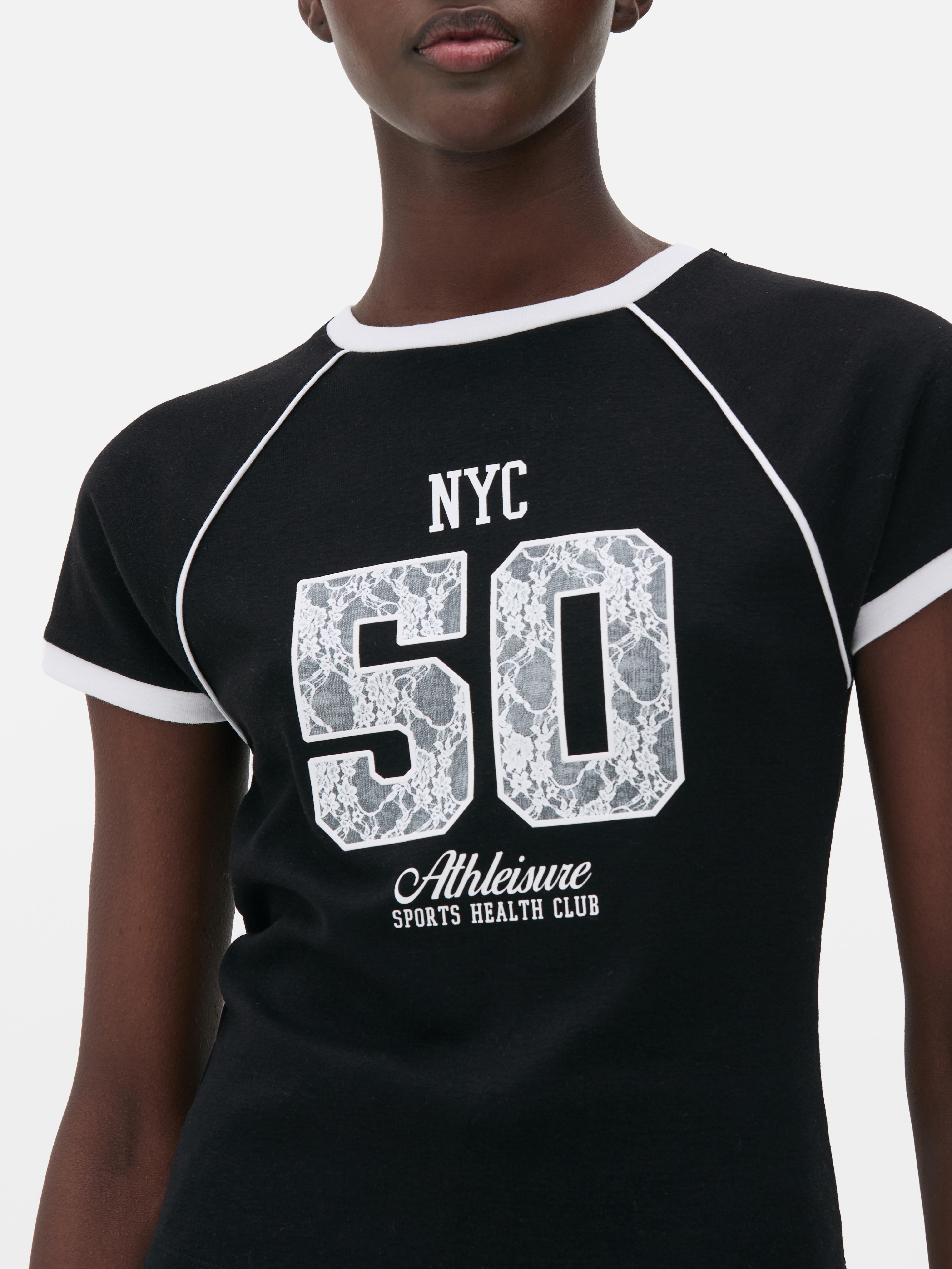 Women's Black Varsity Print Baby Tee | Primark