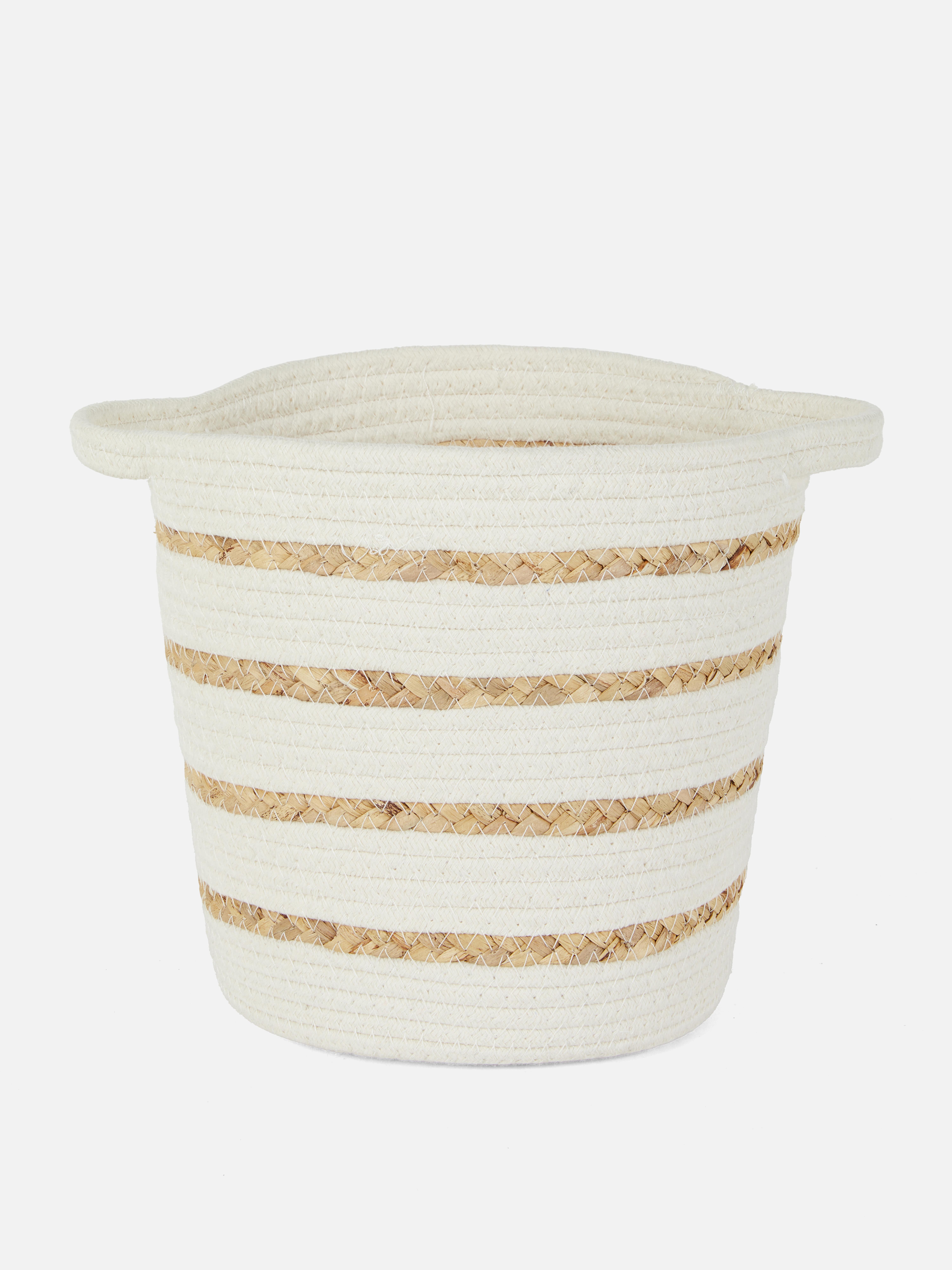 Medium Striped Woven Storage Basket