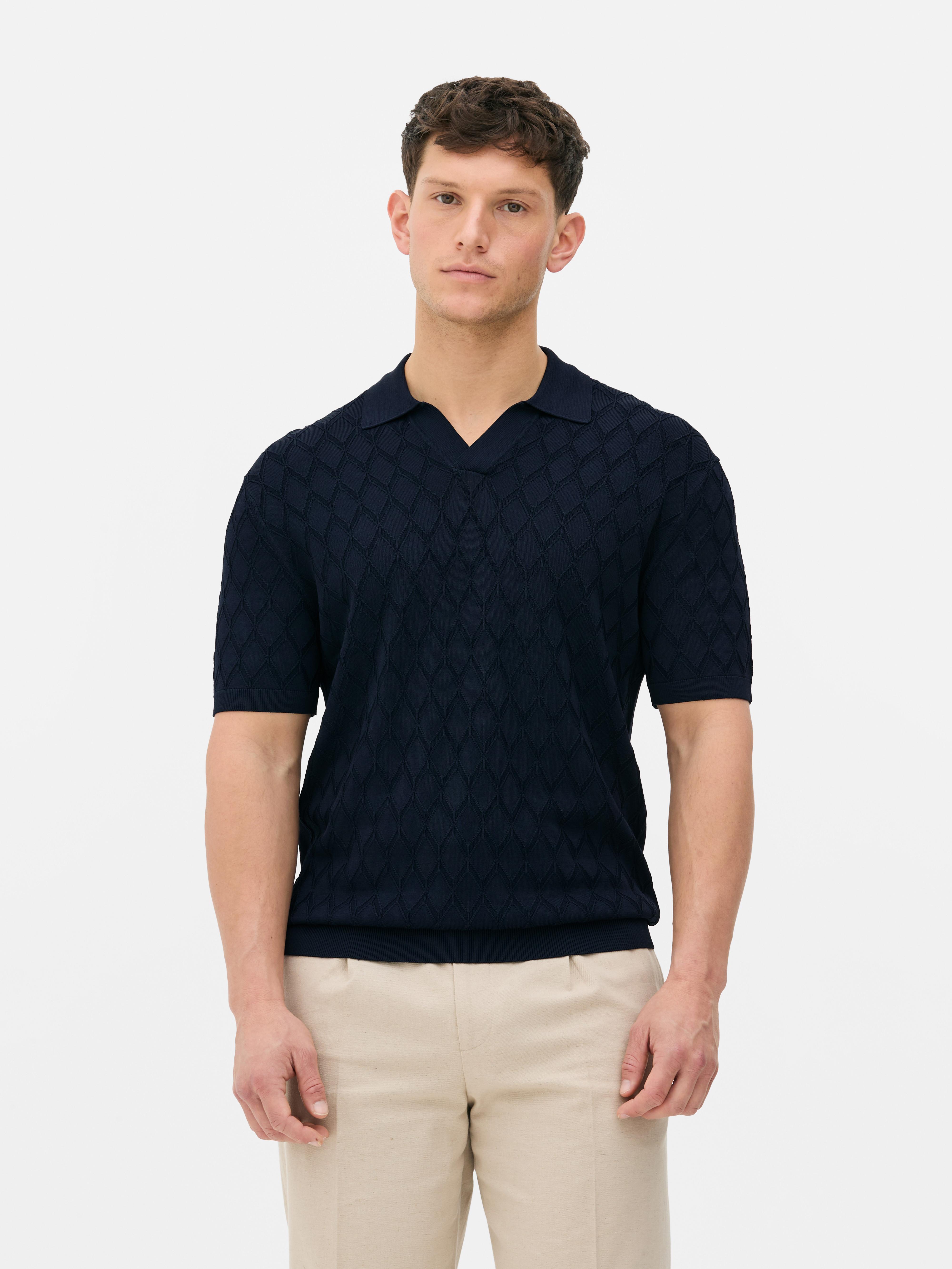 Textured Trophy Neck Polo Shirt