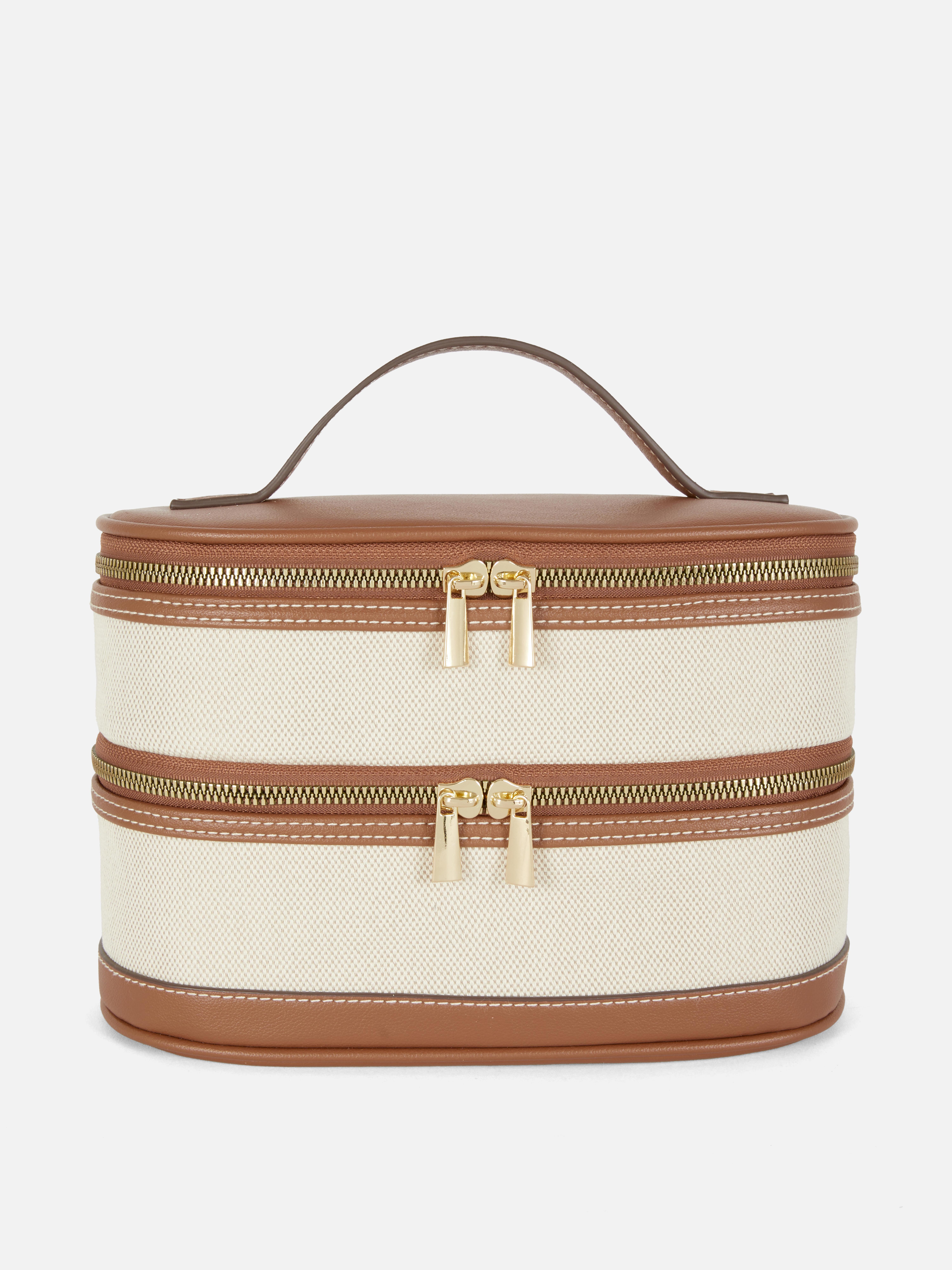 Vanity case en toile avec finitions en simili cuir