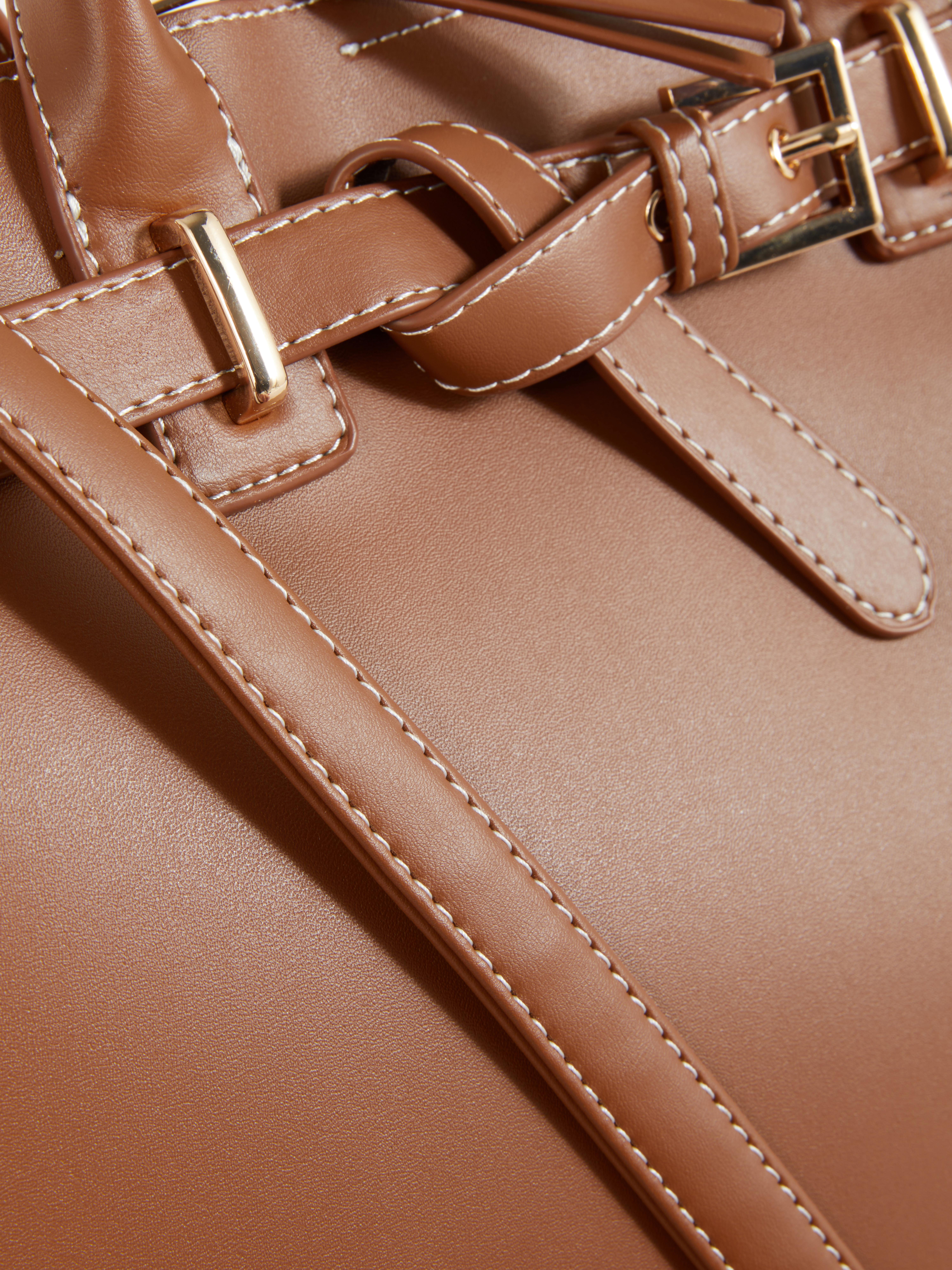 Faux Leather Belted Tote