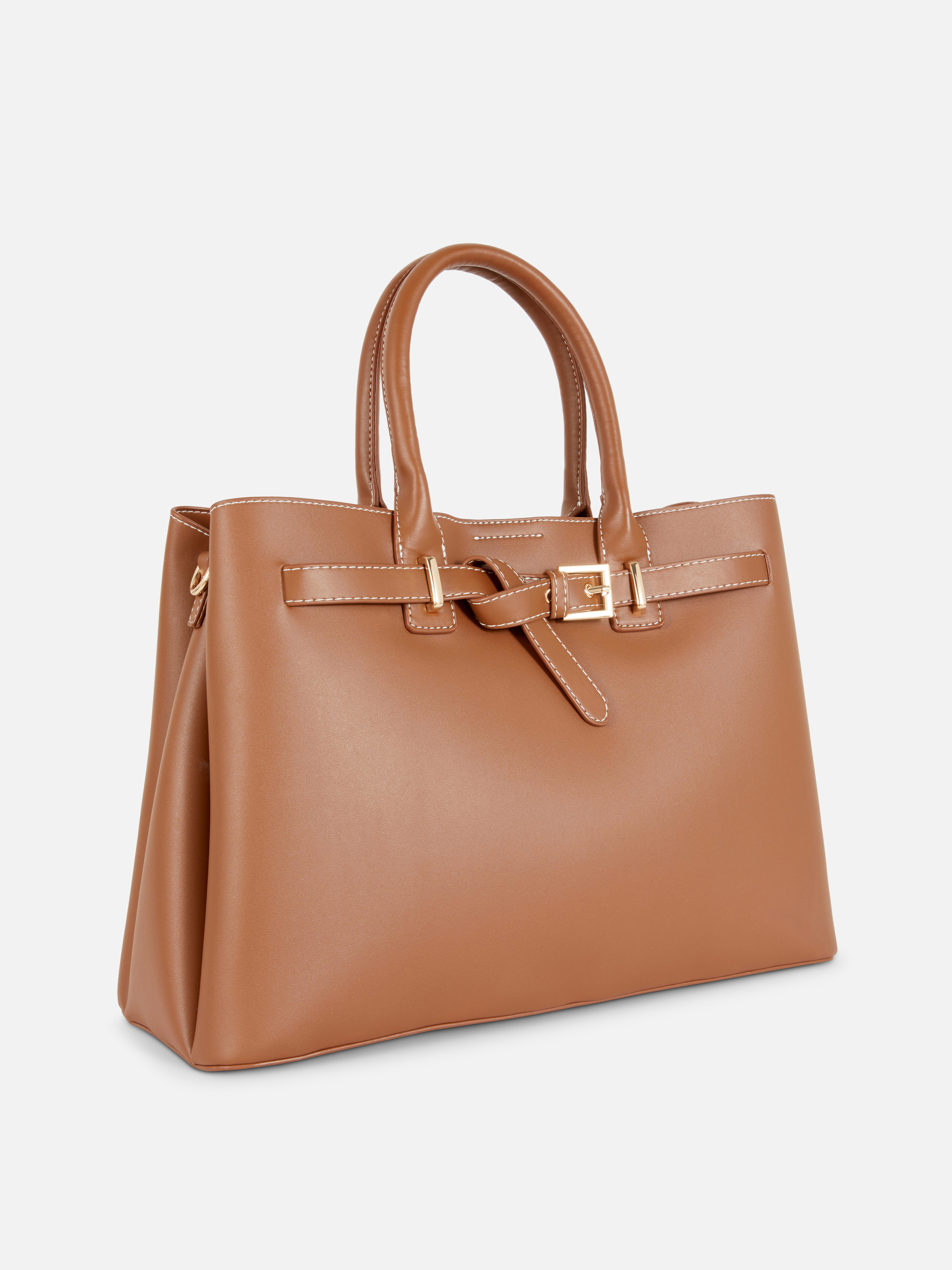 Faux Leather Belted Tote