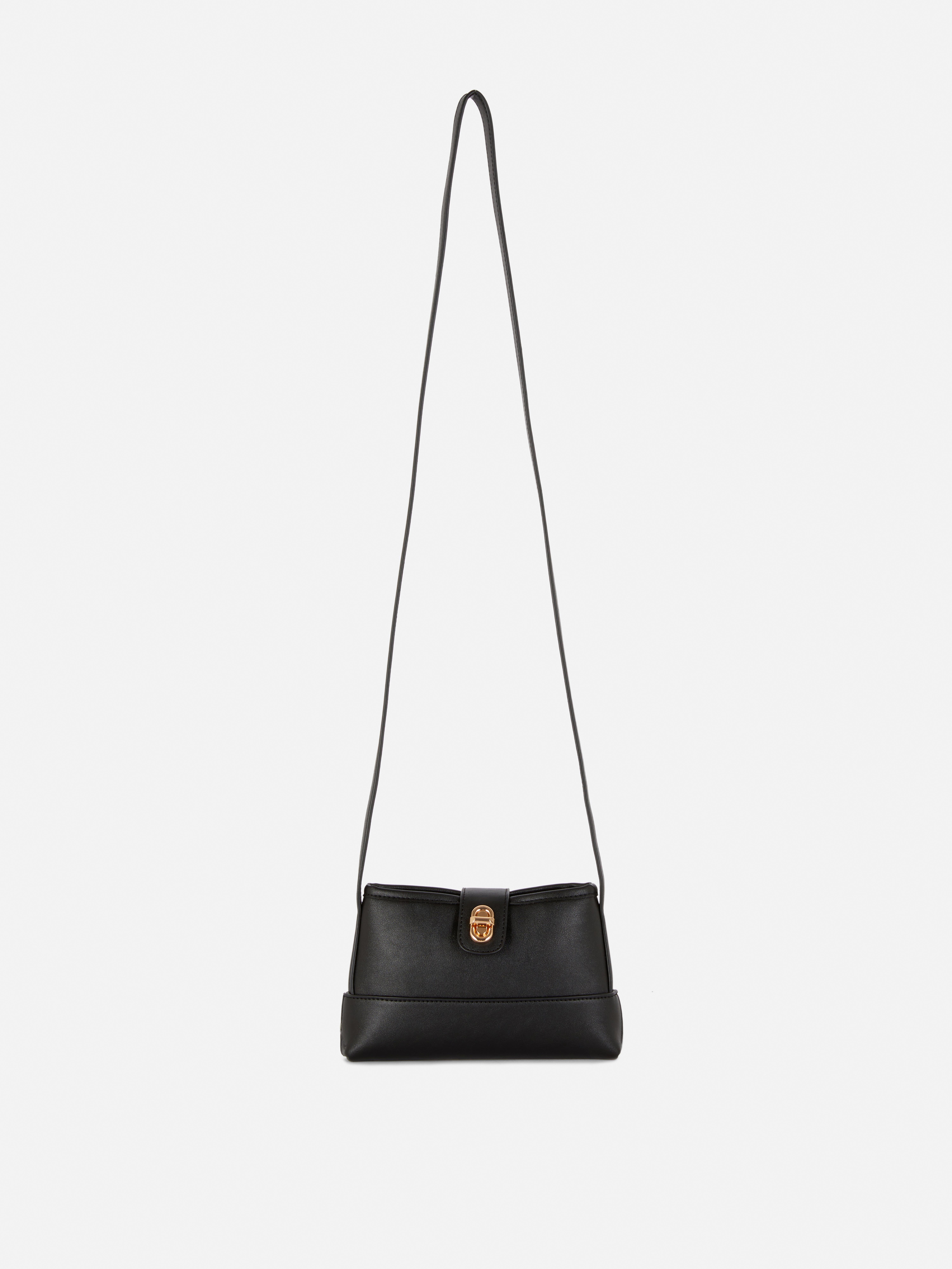 Sac bandoulière à rabat et boucle dorée Noir