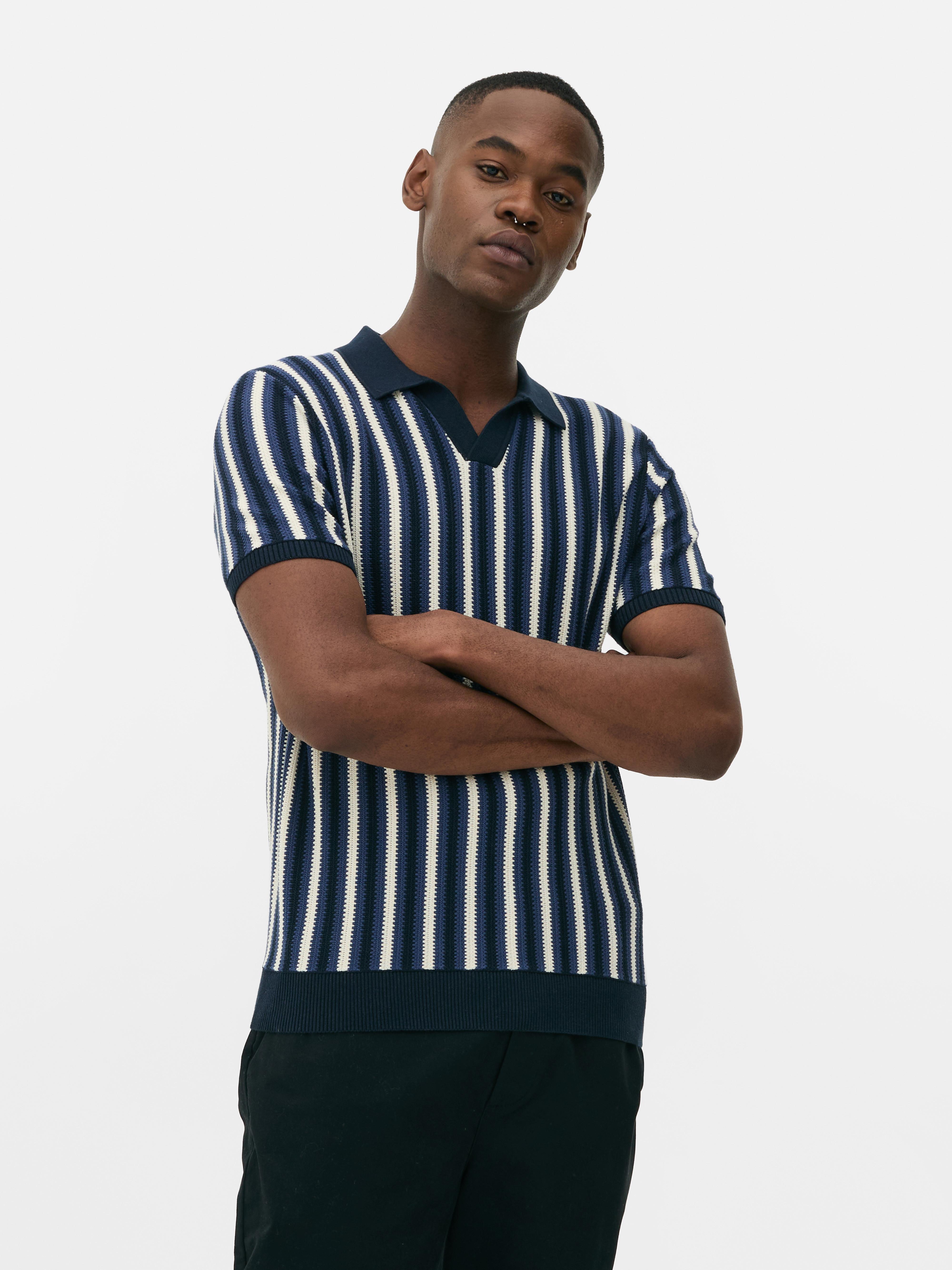 Tricou polo în dungi cu guler în V