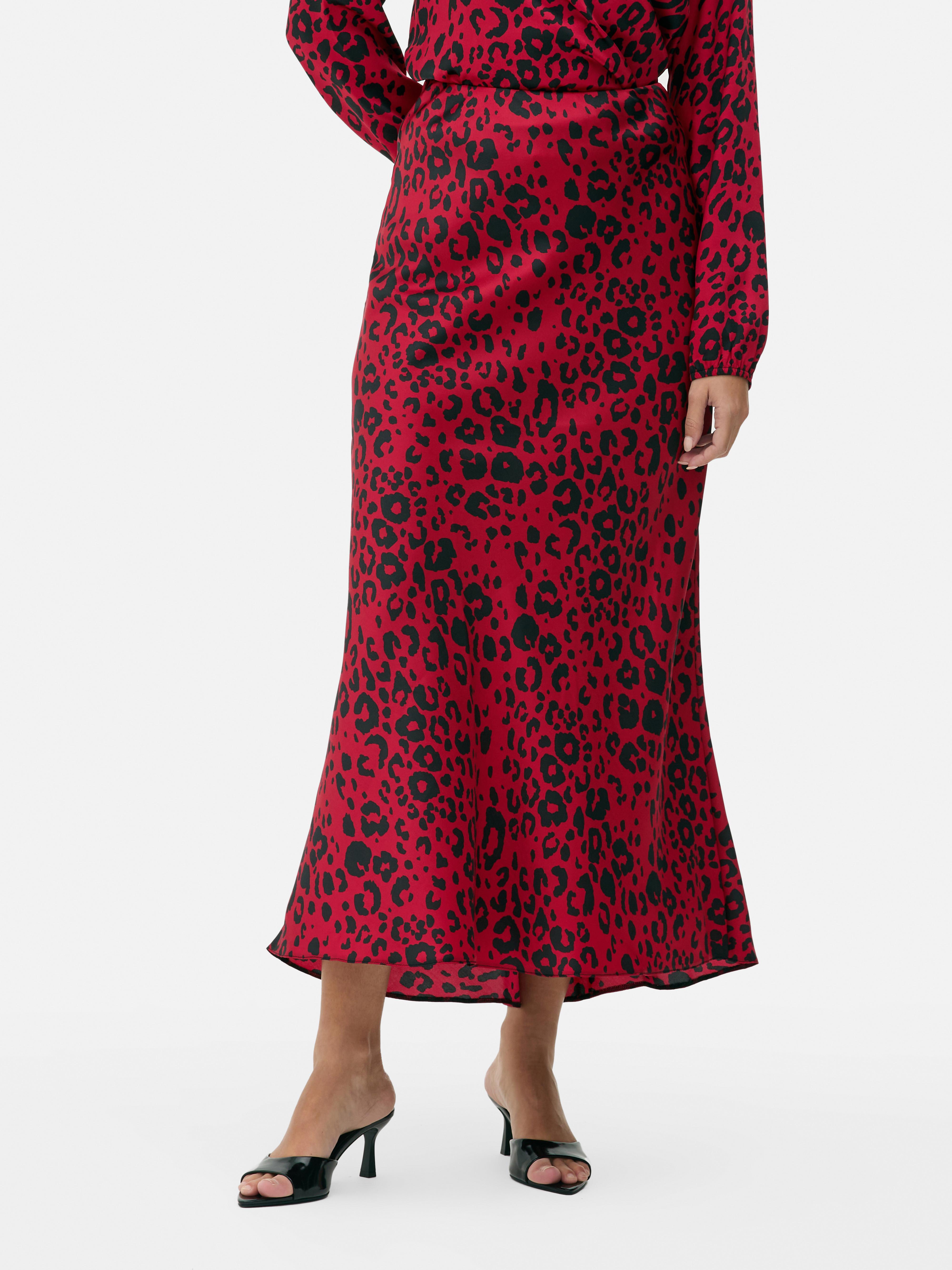 Womens Red Slip Animal Pattern Midi Skirt Primark