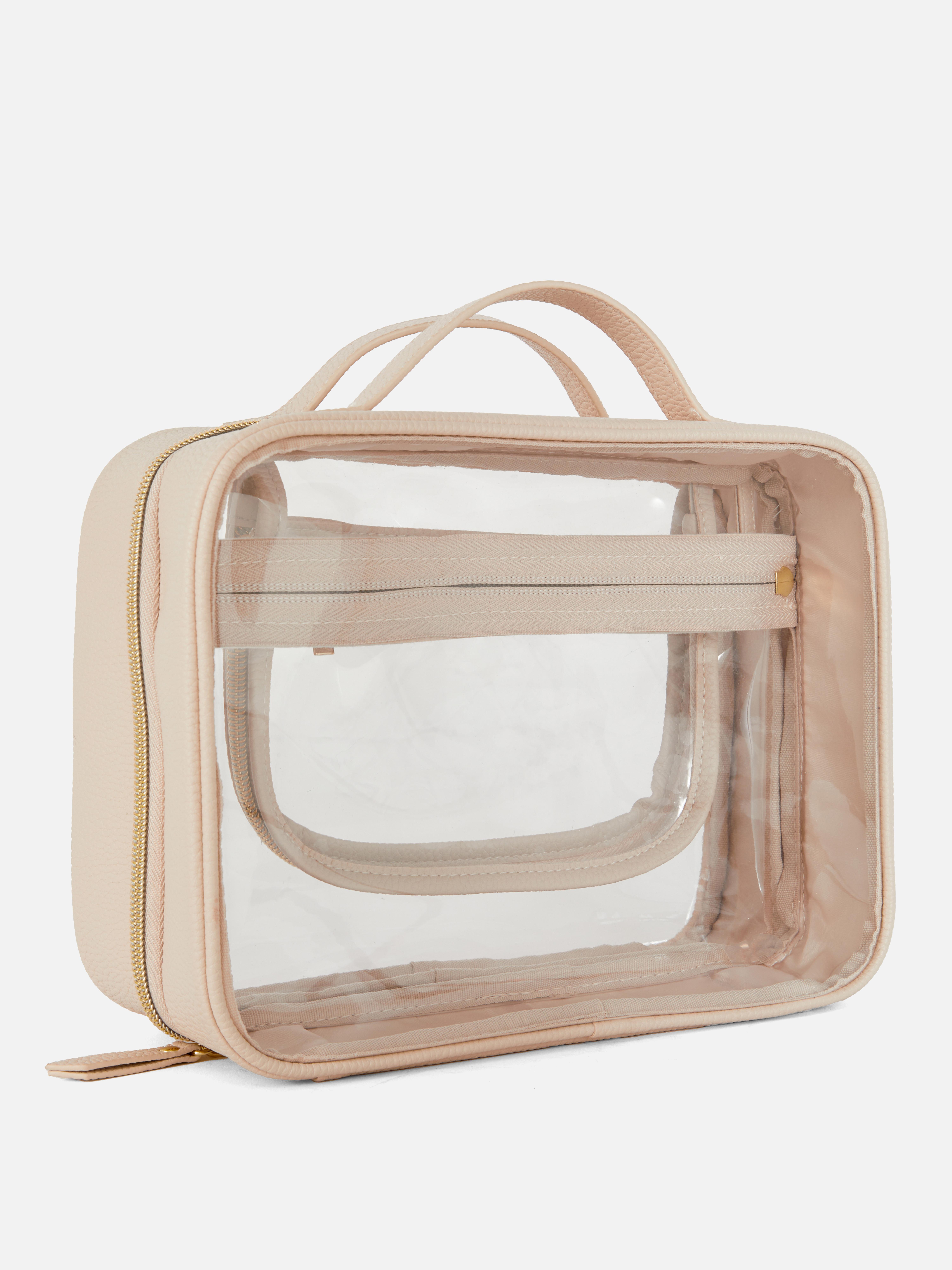 Trousse de toilette transparente à bordures dorées