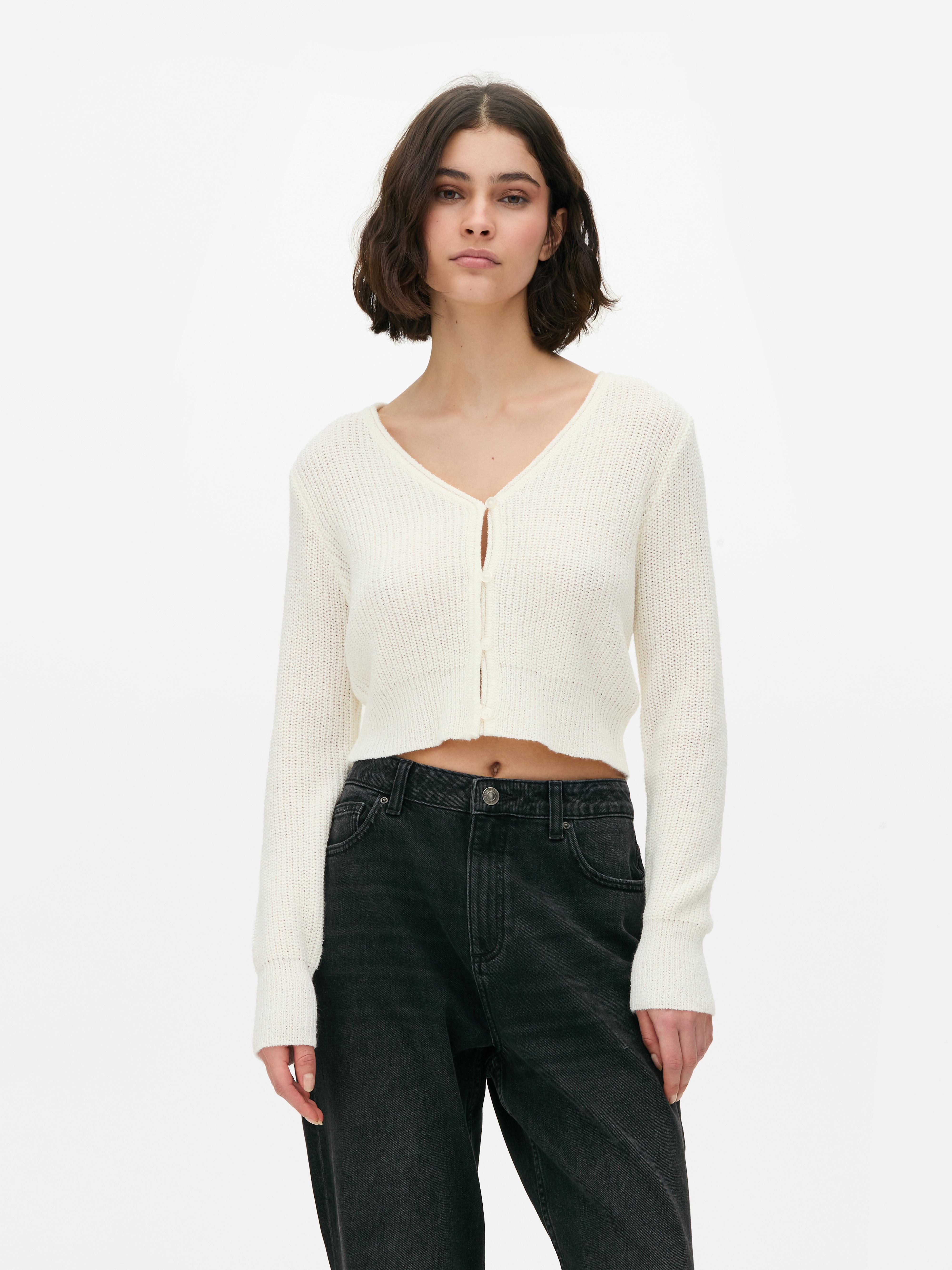 Cropped V-Neck Cardigan