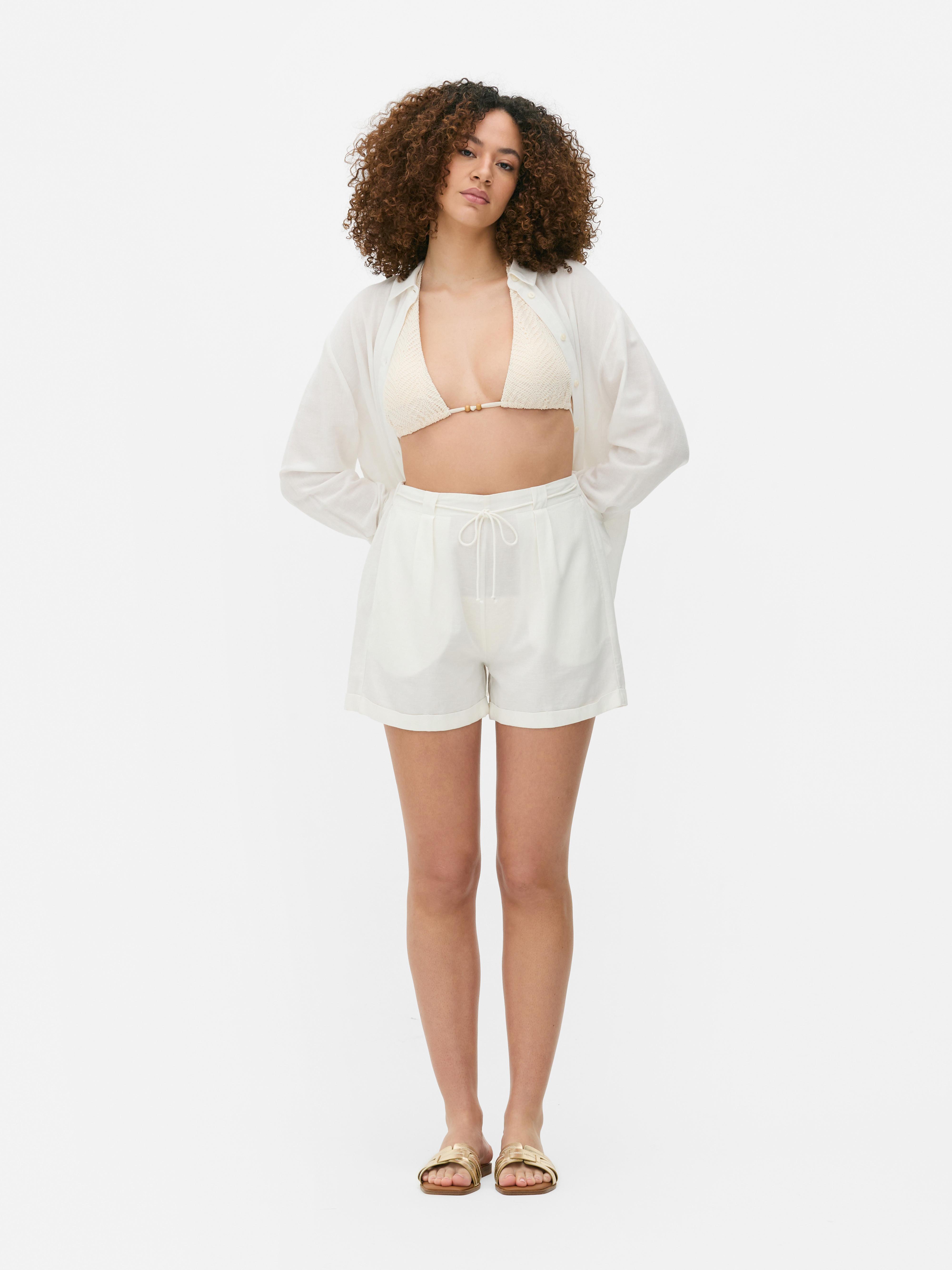 Cotton Blend Tie Shorts