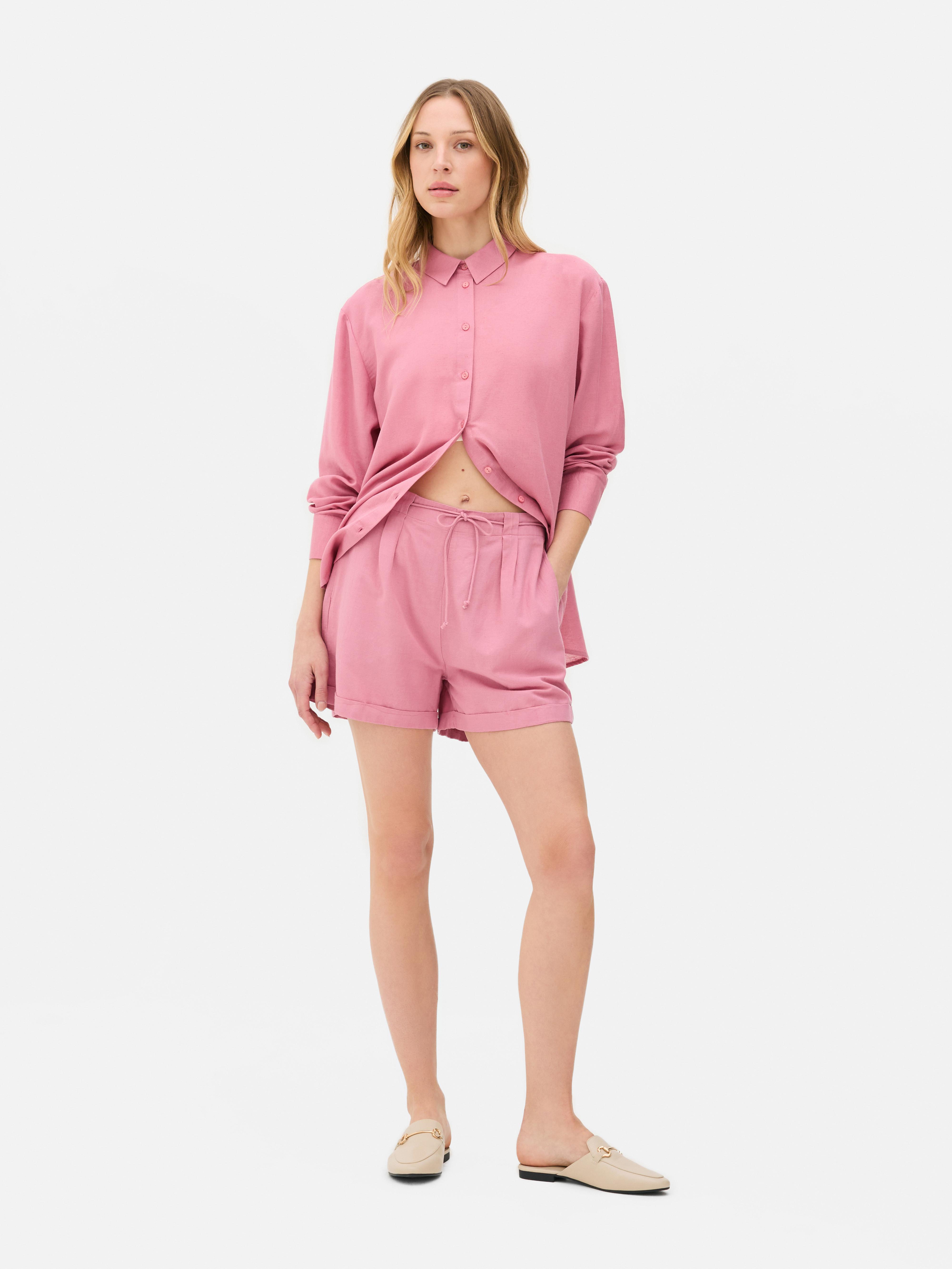 Cotton Blend Tie Shorts Pink