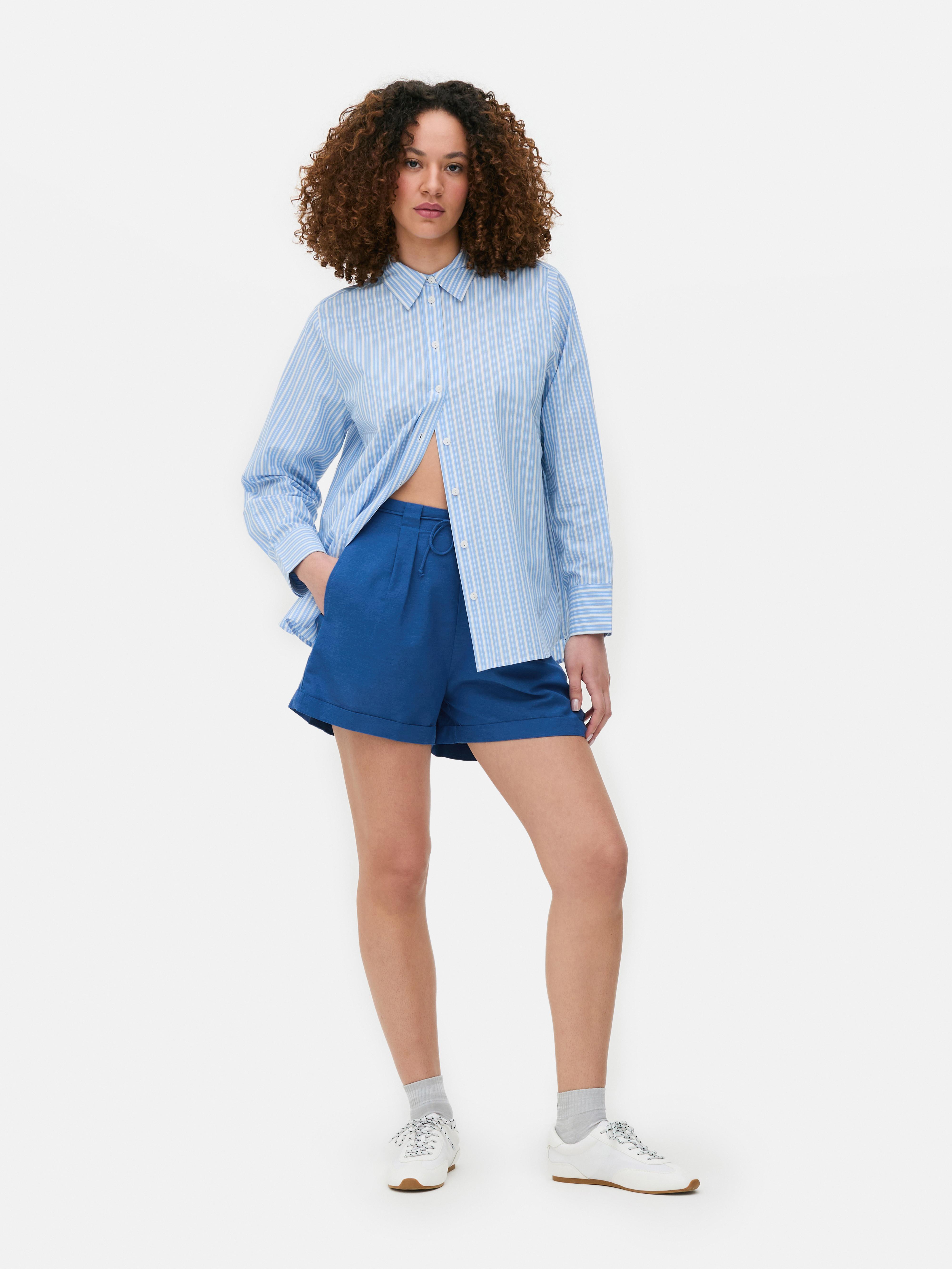 Cotton Blend Tie Shorts Cobalt
