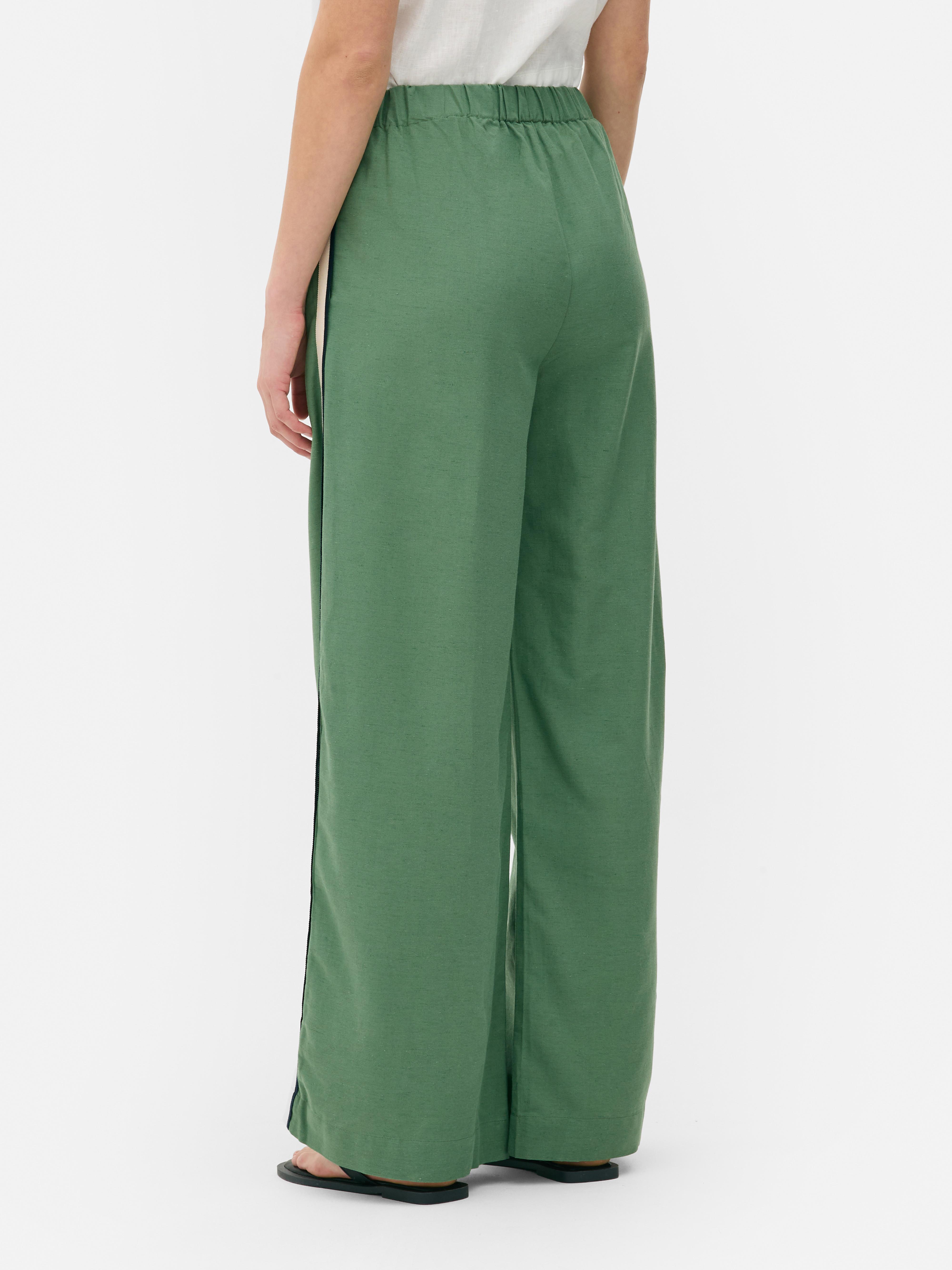 Women's Green Side Stripe Wide Leg Pants | Primark
