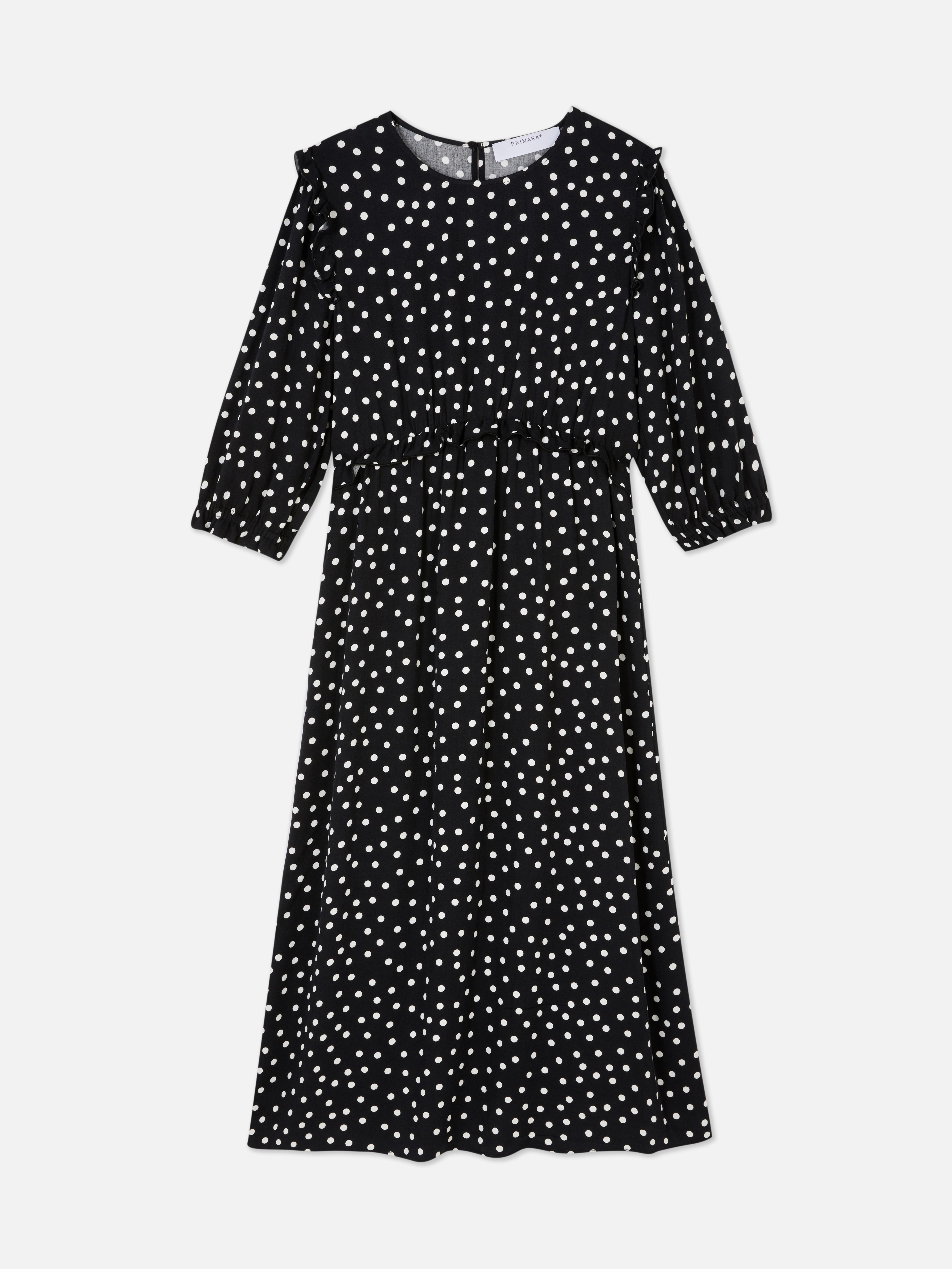 Womens Black White Frill Detail Midi Dress Primark