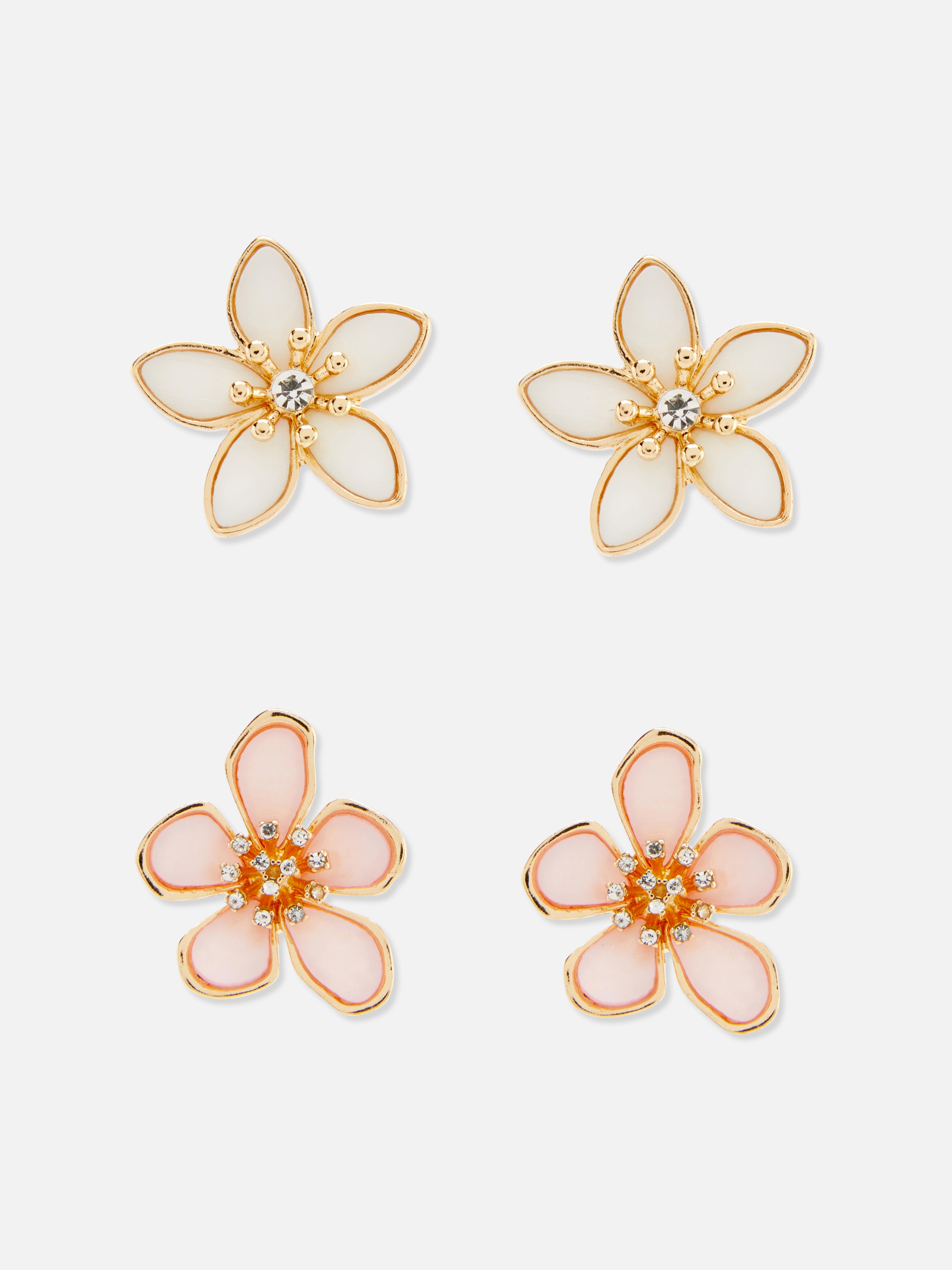 2 paires de boucles d'oreilles à fleurs