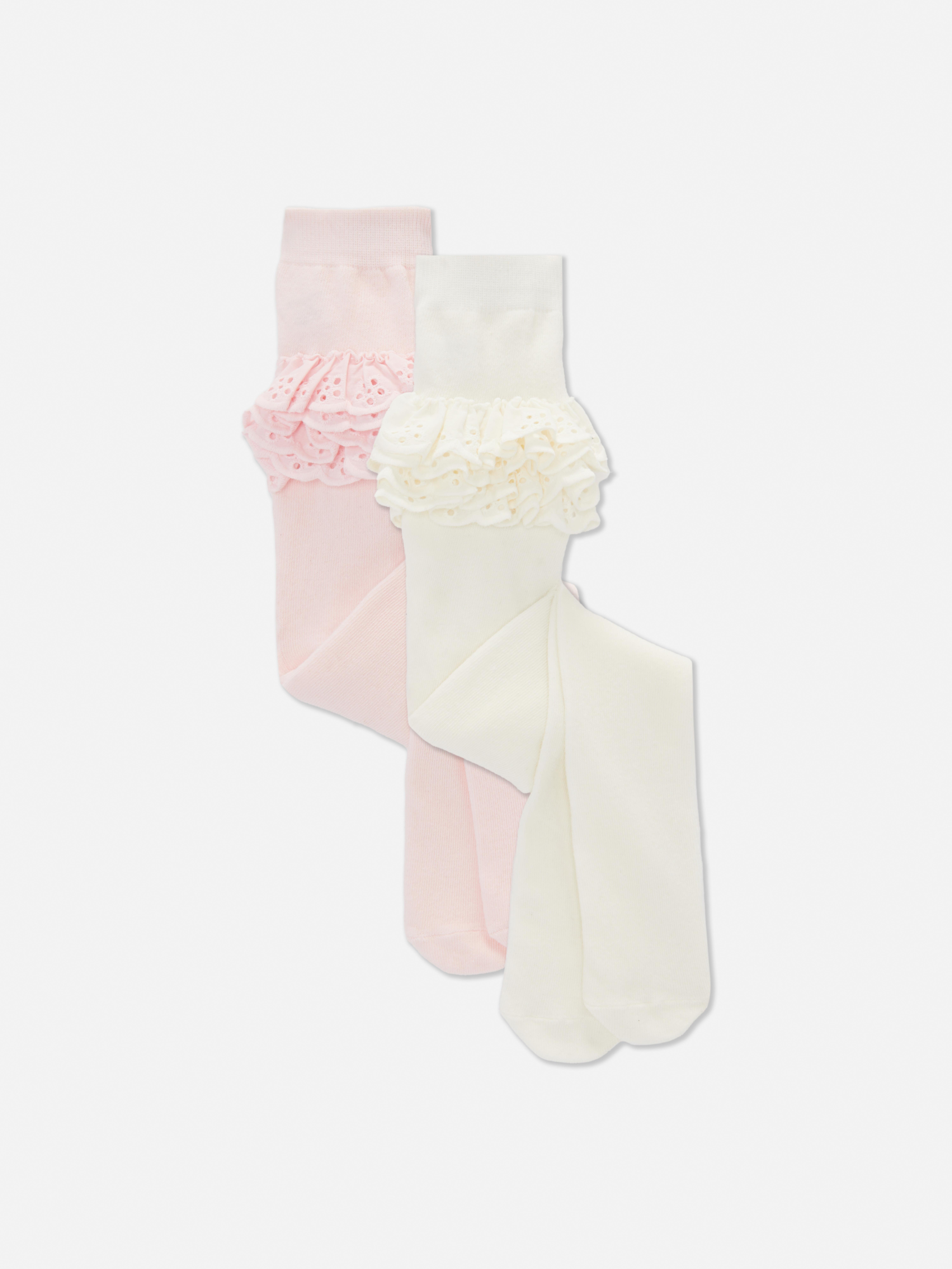 2pk Broderie Anglaise Frill Tights
