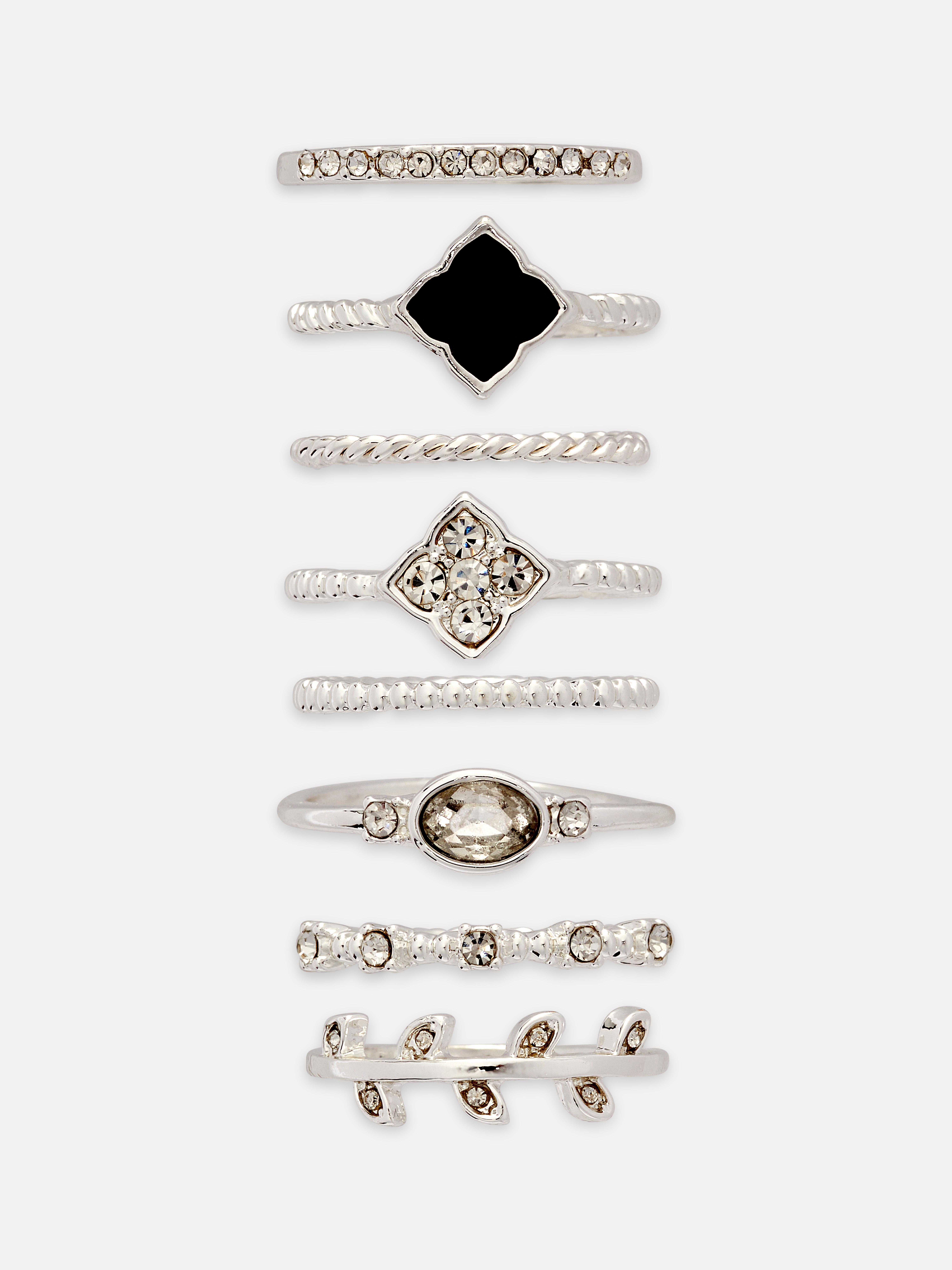 Confezione da 8 anelli assortiti con strass