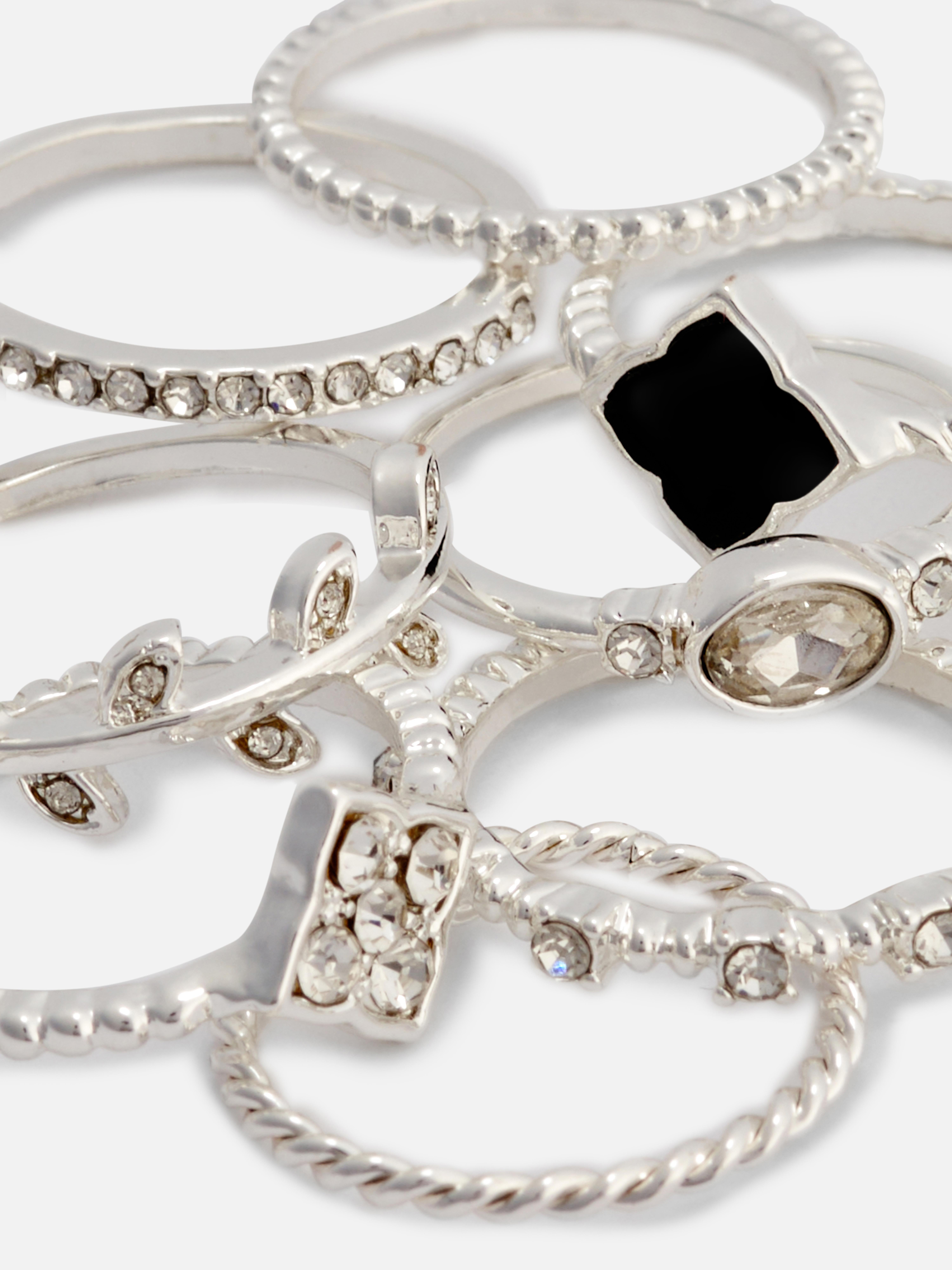 Confezione da 8 anelli assortiti con strass