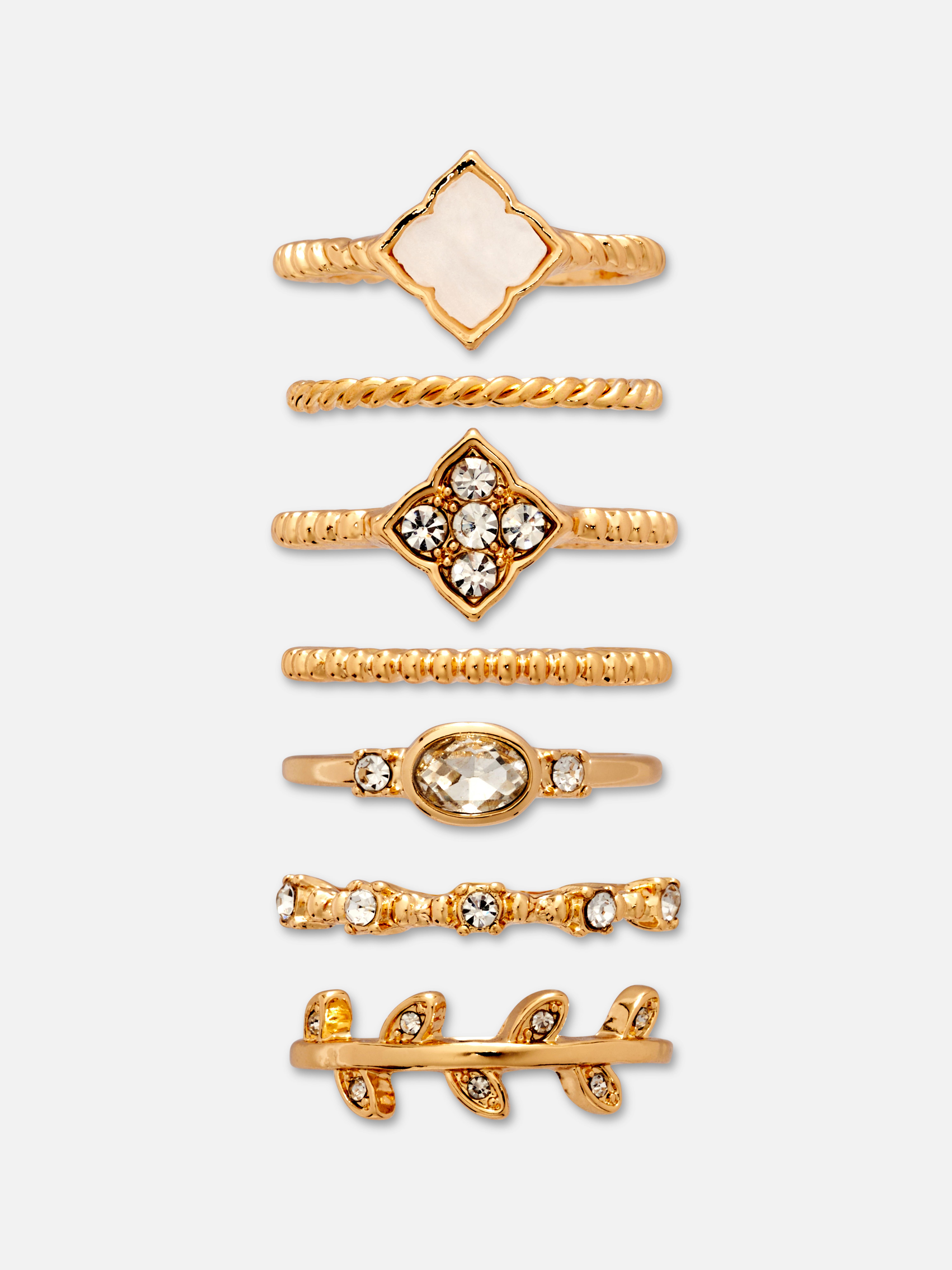 Confezione da 8 anelli assortiti con strass Giallo
