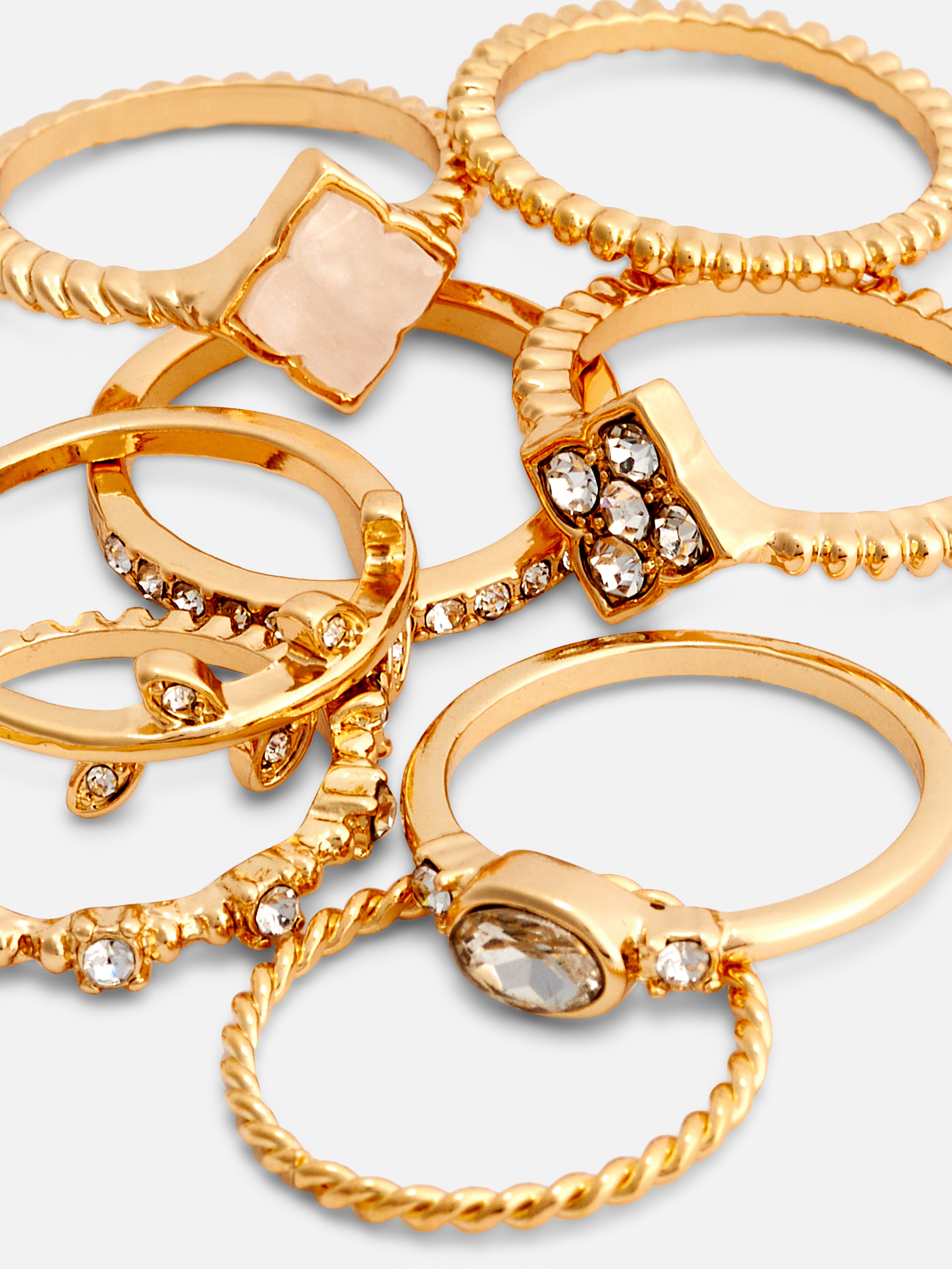 Confezione da 8 anelli assortiti con strass