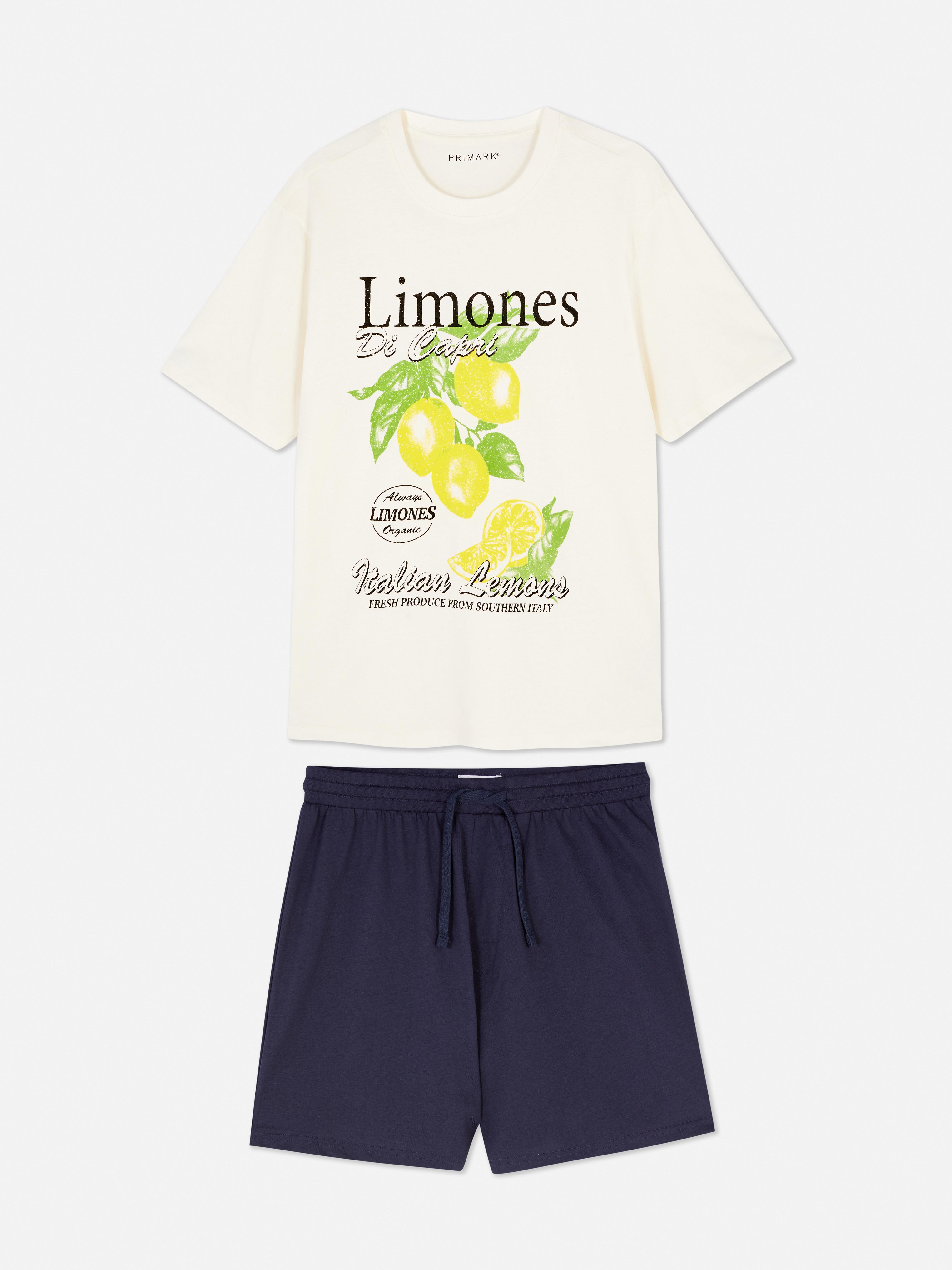 Korte pyjama met citroenprint