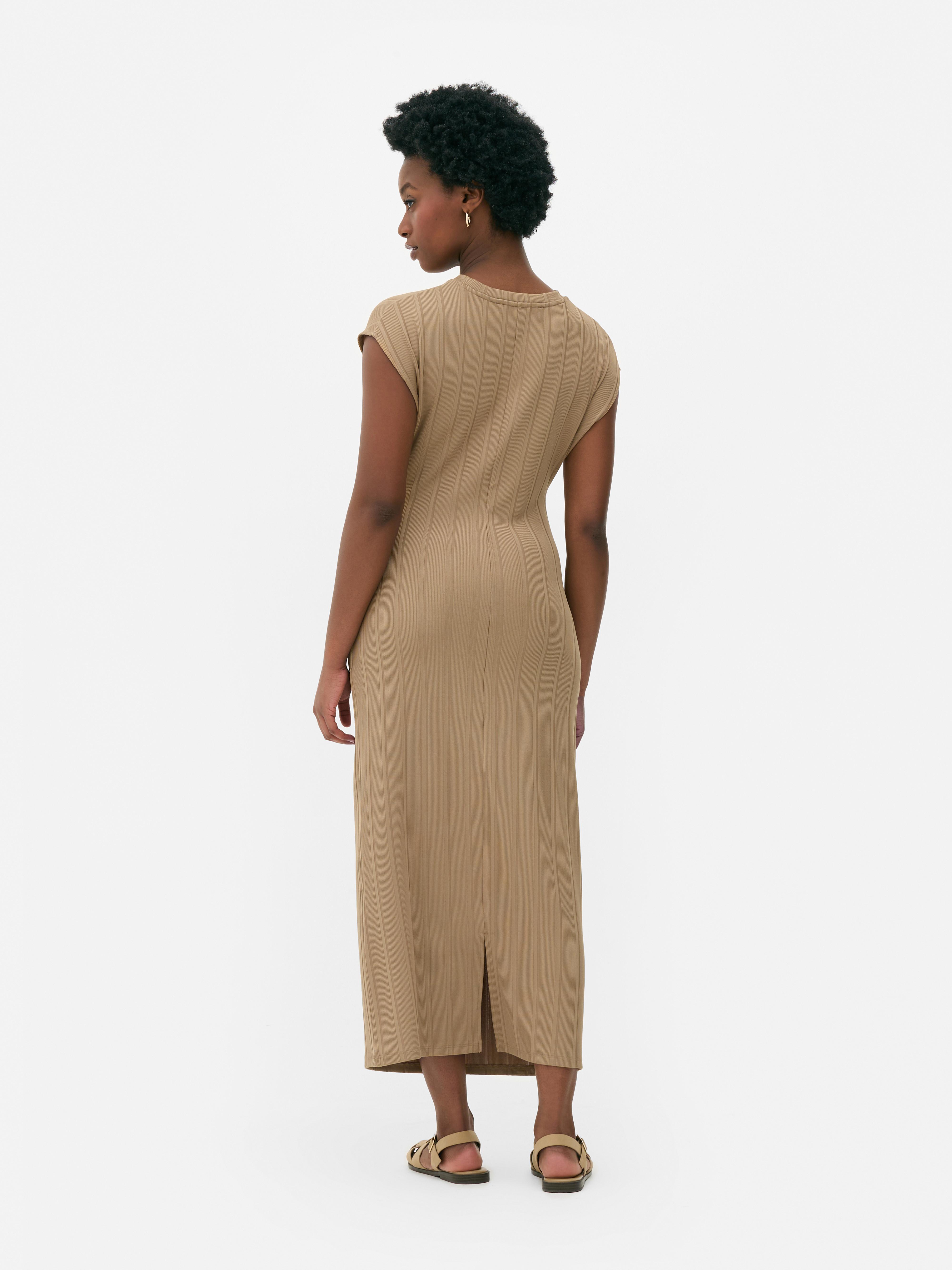 Ruched Ribbed Midi Dress