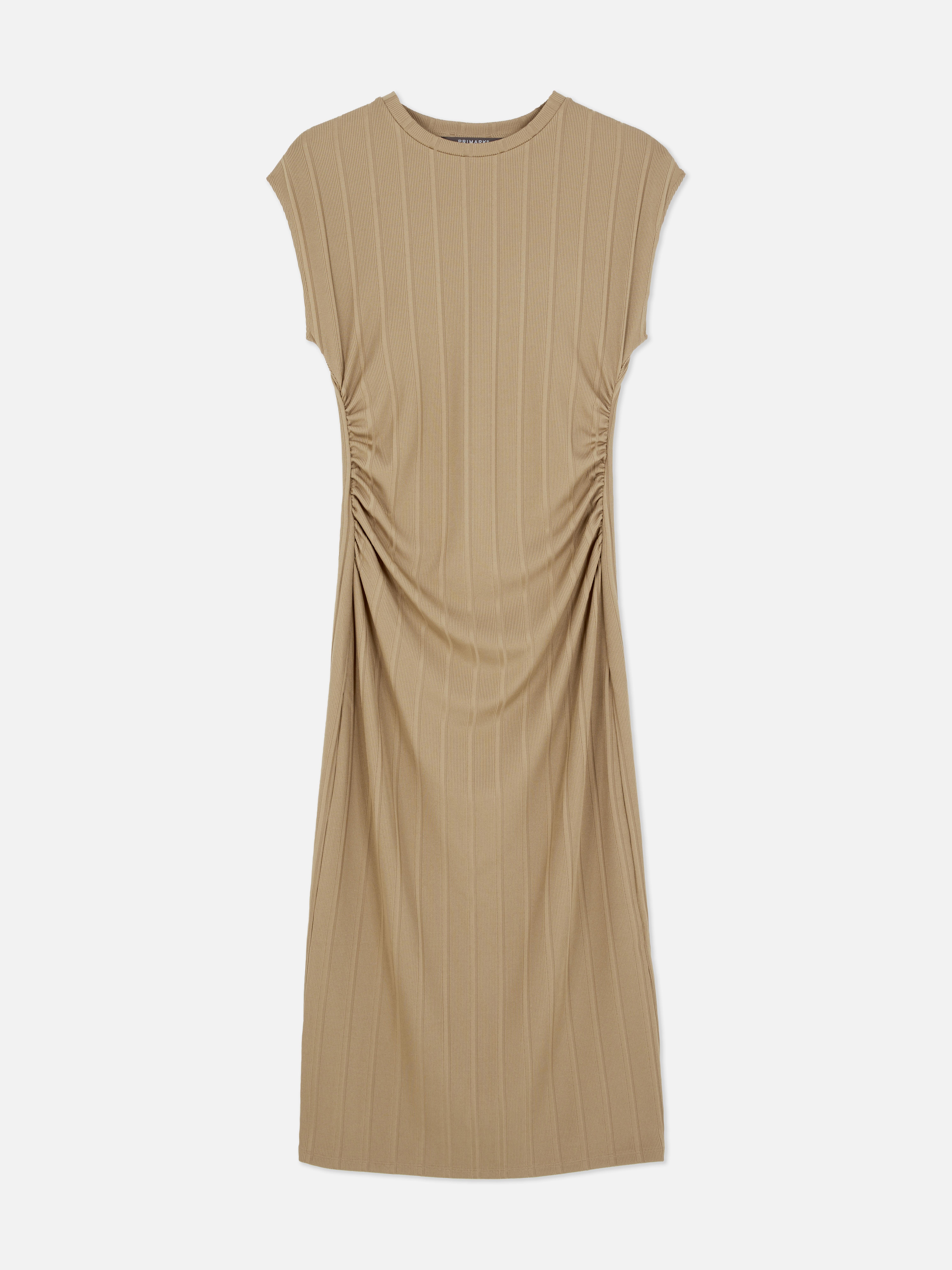Ruched Ribbed Midi Dress