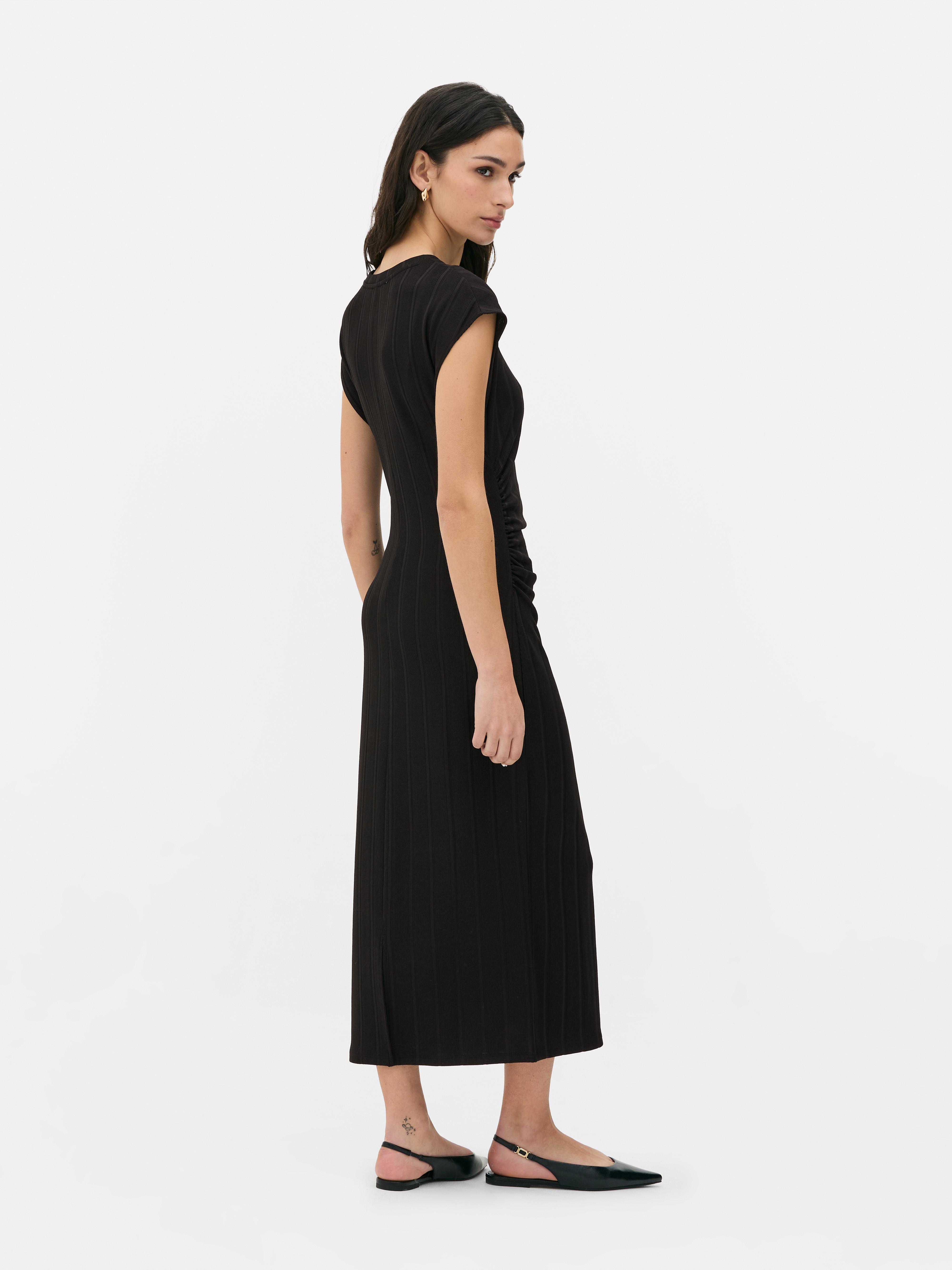 Ruched Ribbed Midi Dress