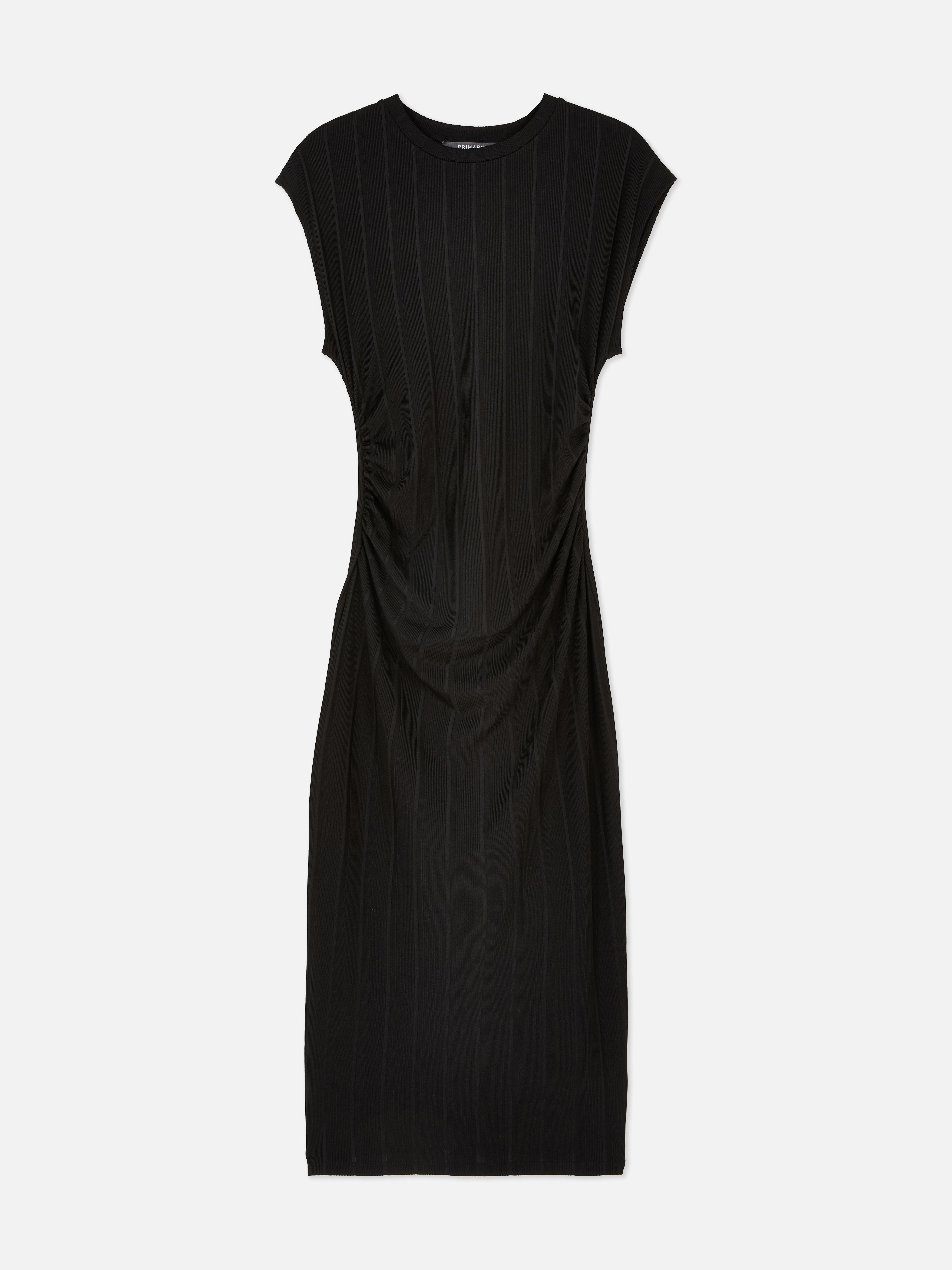 Ruched Ribbed Midi Dress