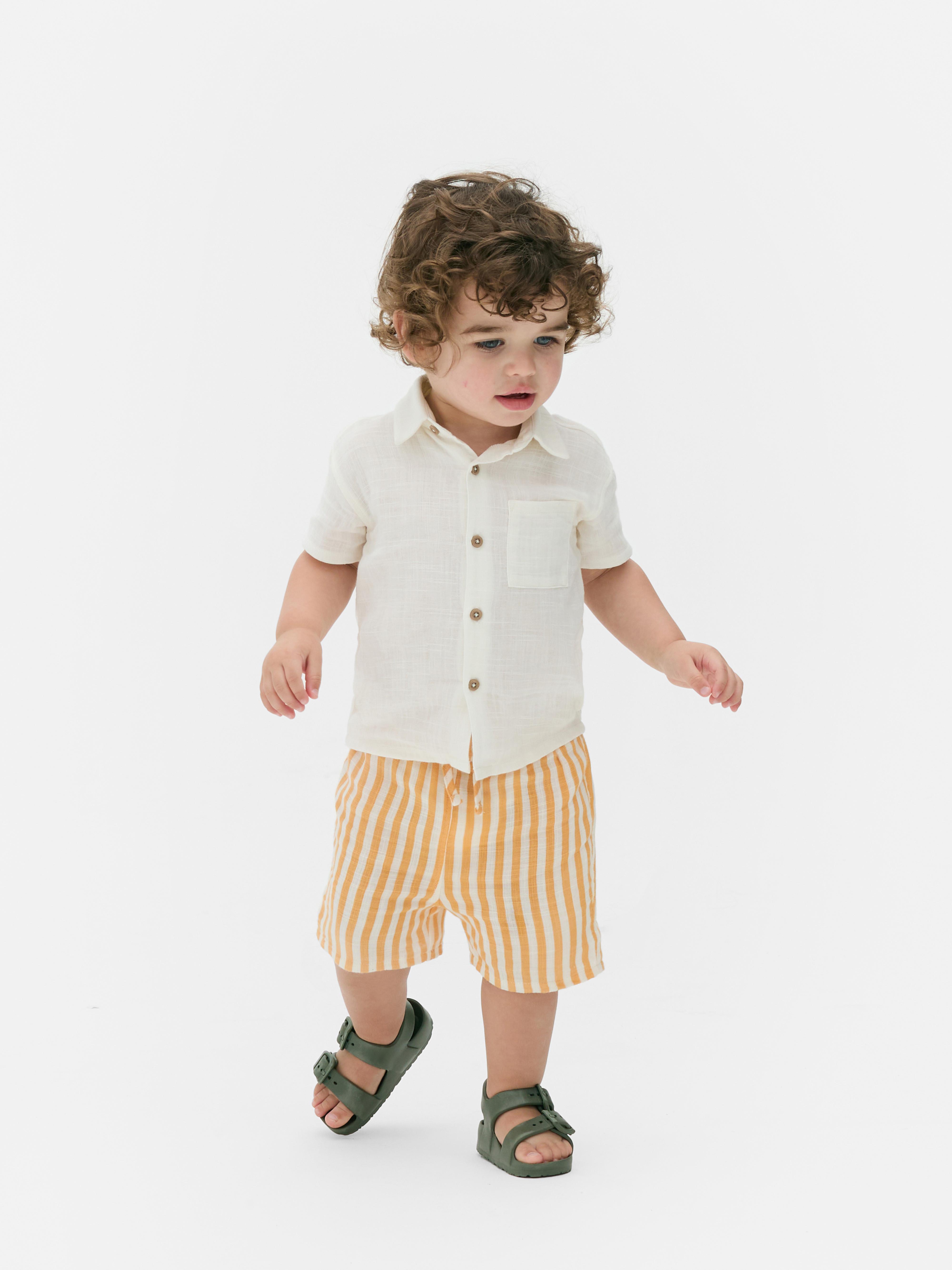 Button-Up Shirt and Stripe Shorts Set