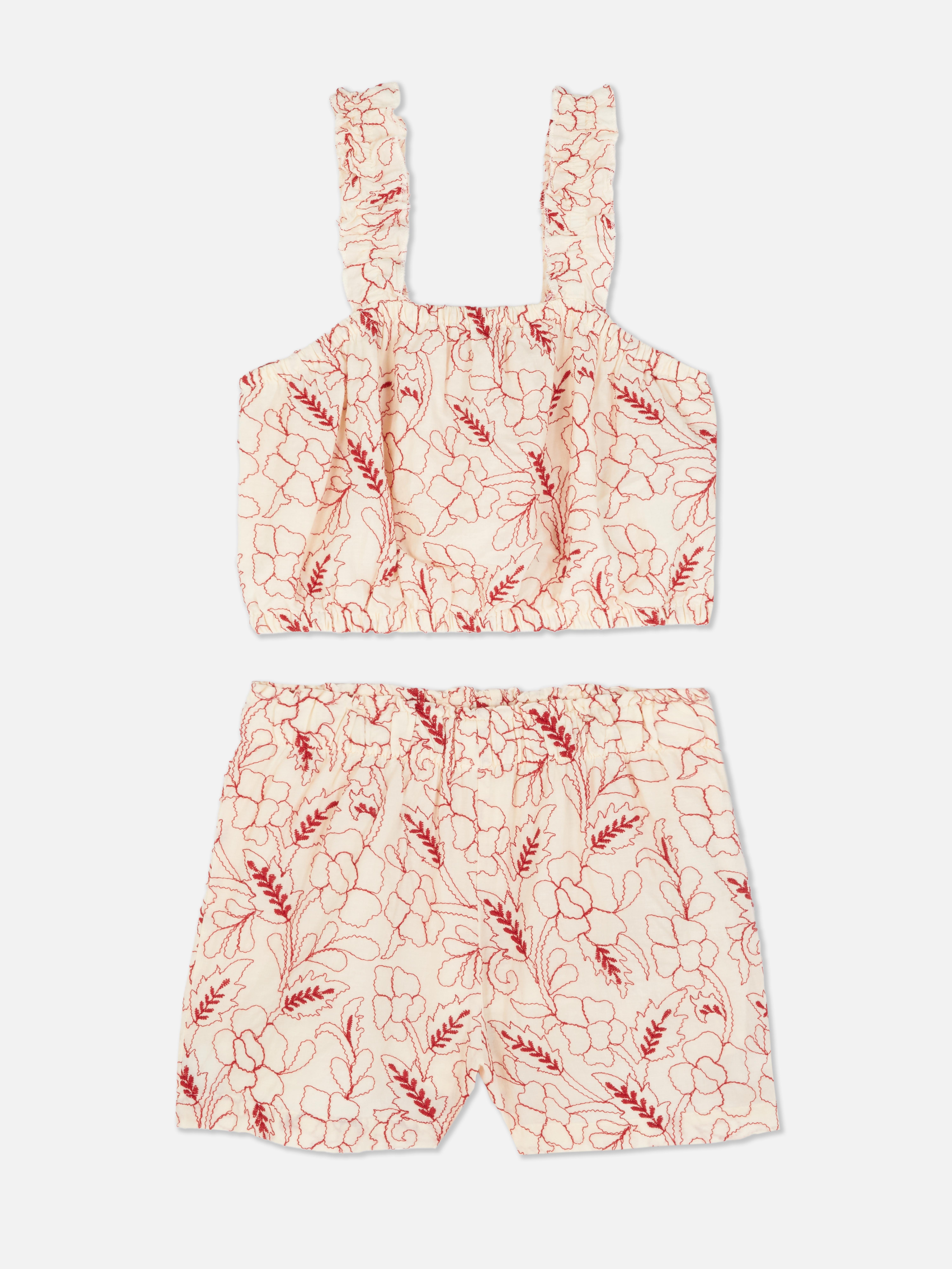 Ensemble haut et short floraux brodés