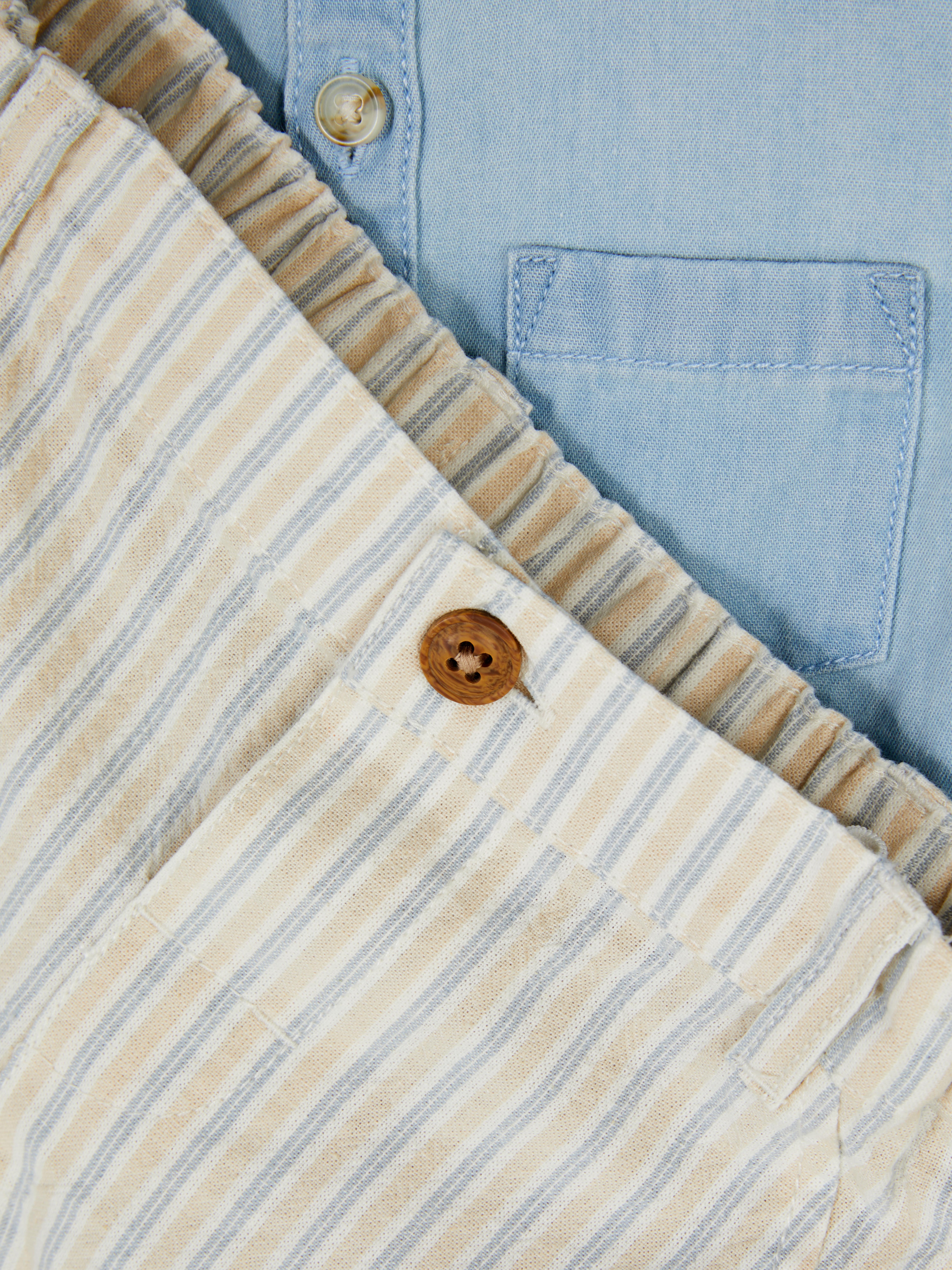 Chambray Shirt and Striped Shorts Set