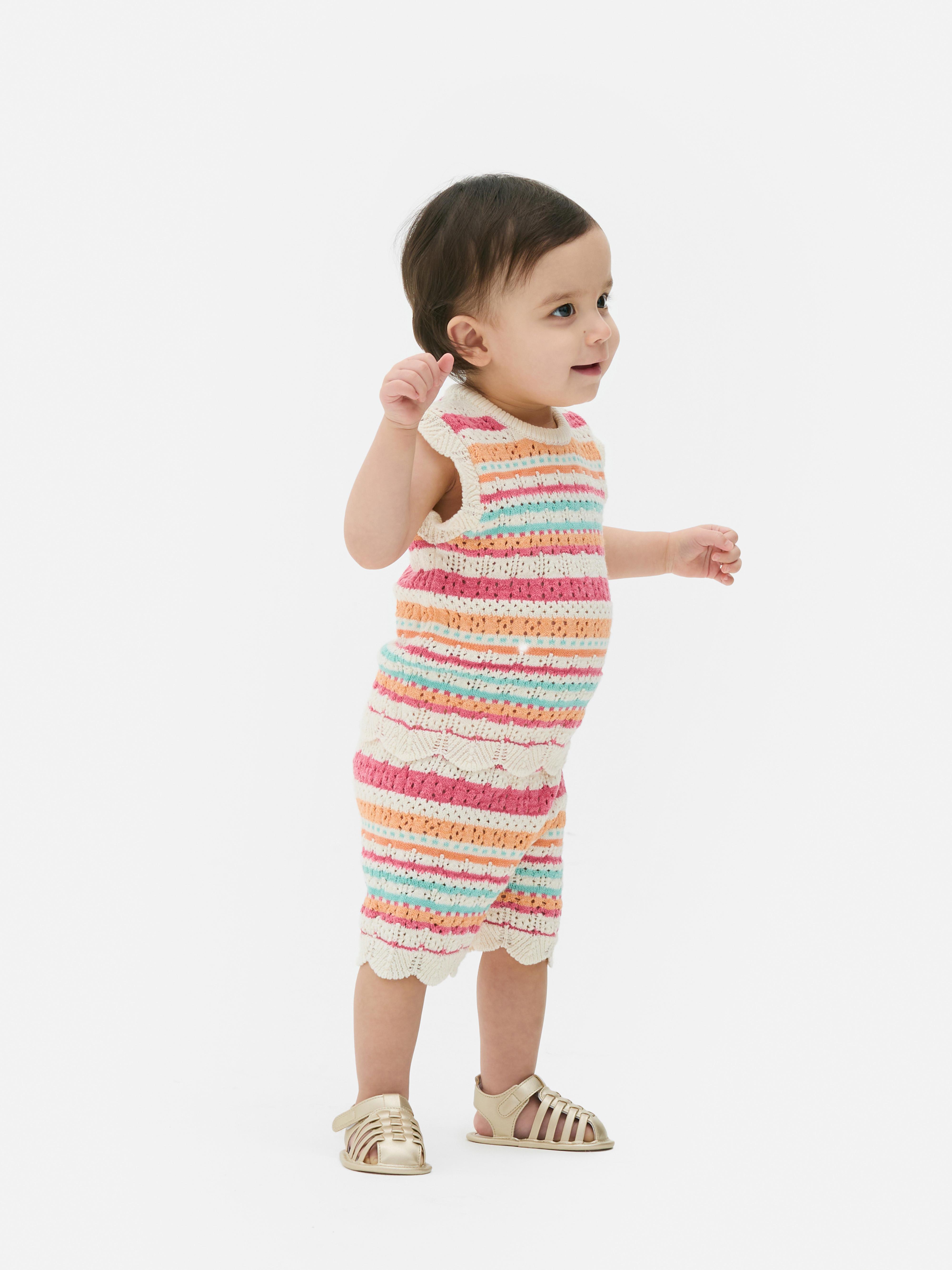 Striped Crochet Shorts and Vest Set