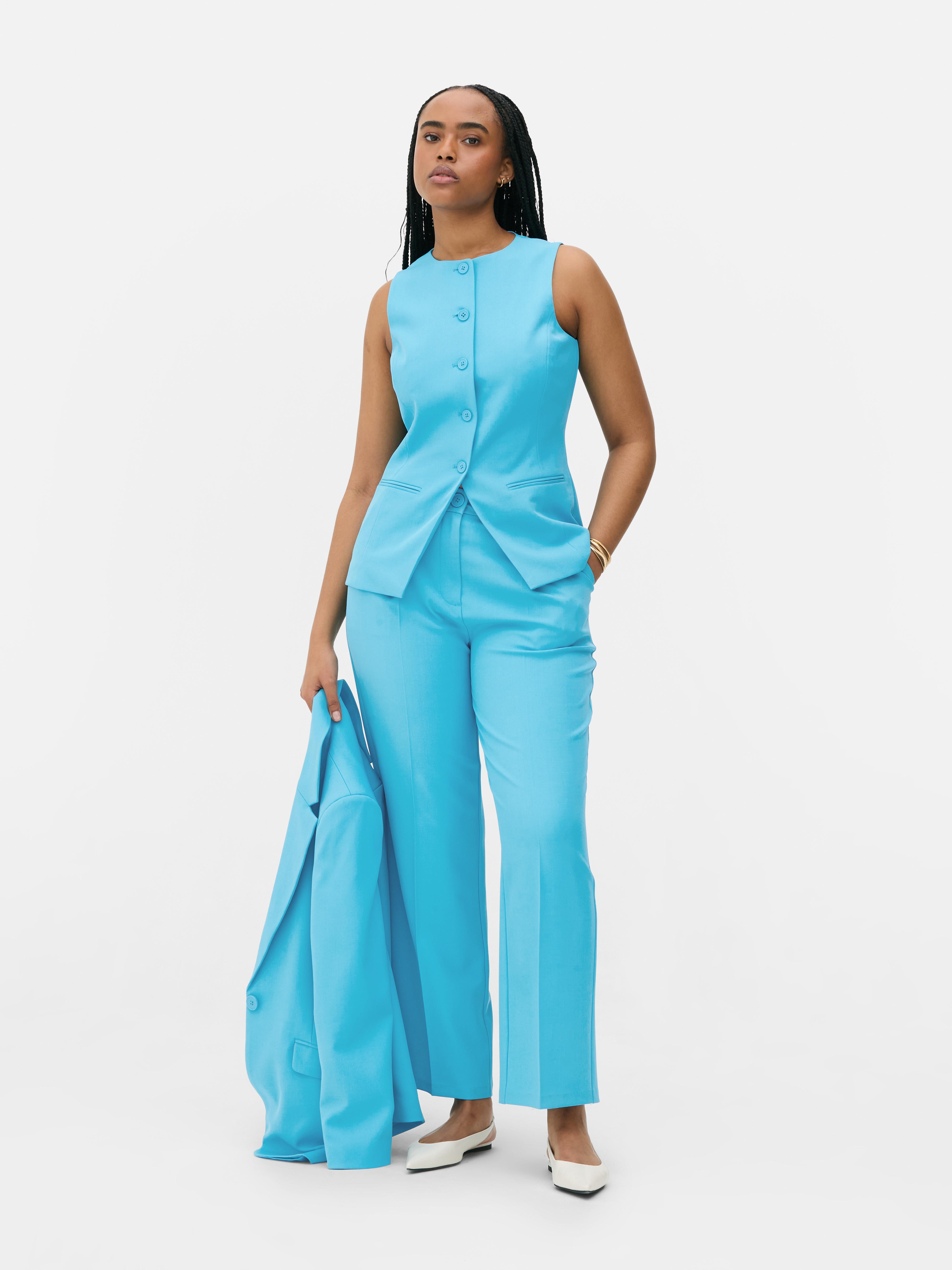 Crew Neck Long Vest Aqua