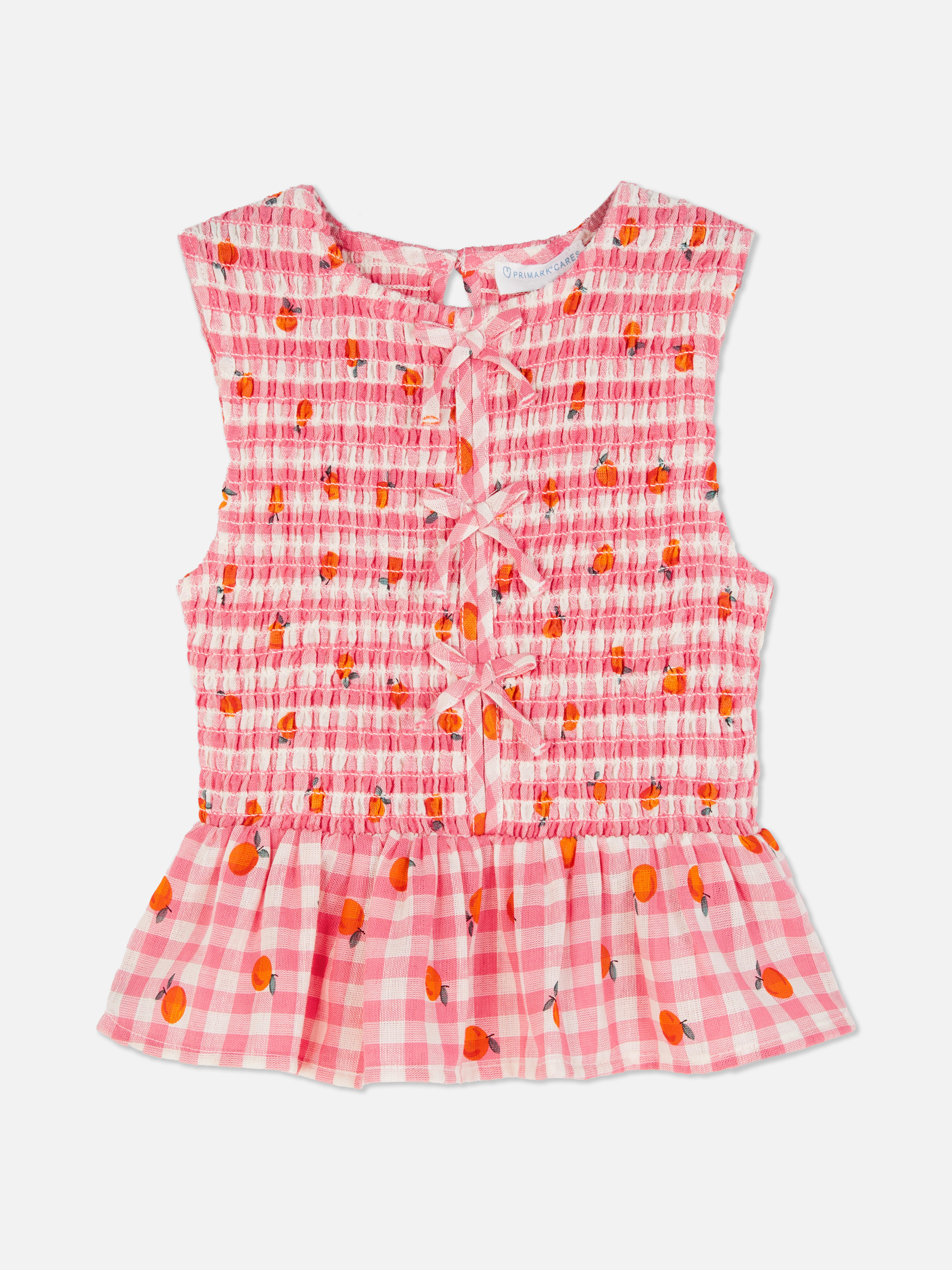 Blusa s/ mangas xadrez guingão pêssego