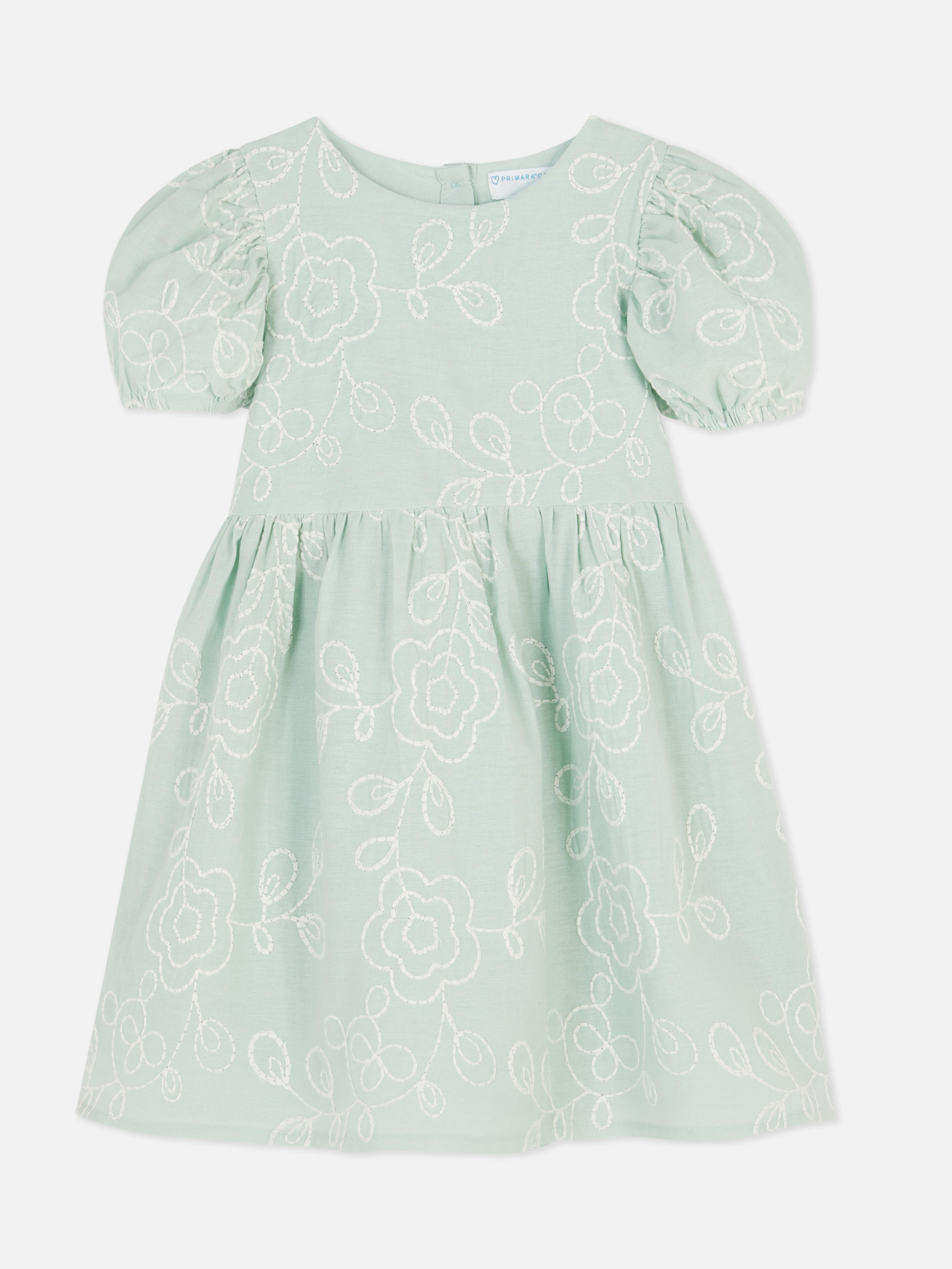 Floral Embroidered Puffed Sleeve Dress