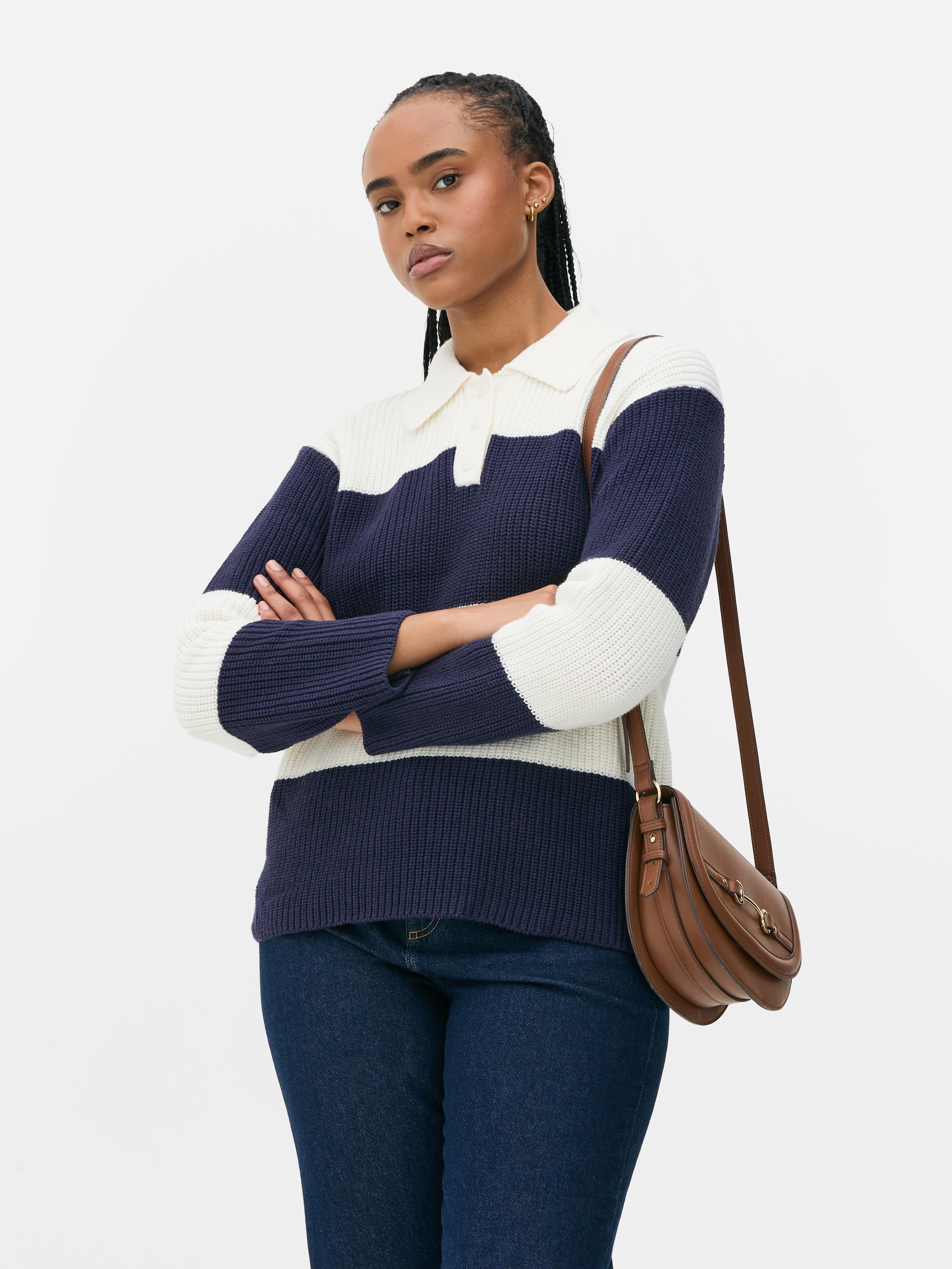Dzianinowy sweter w stylu rugby w paski