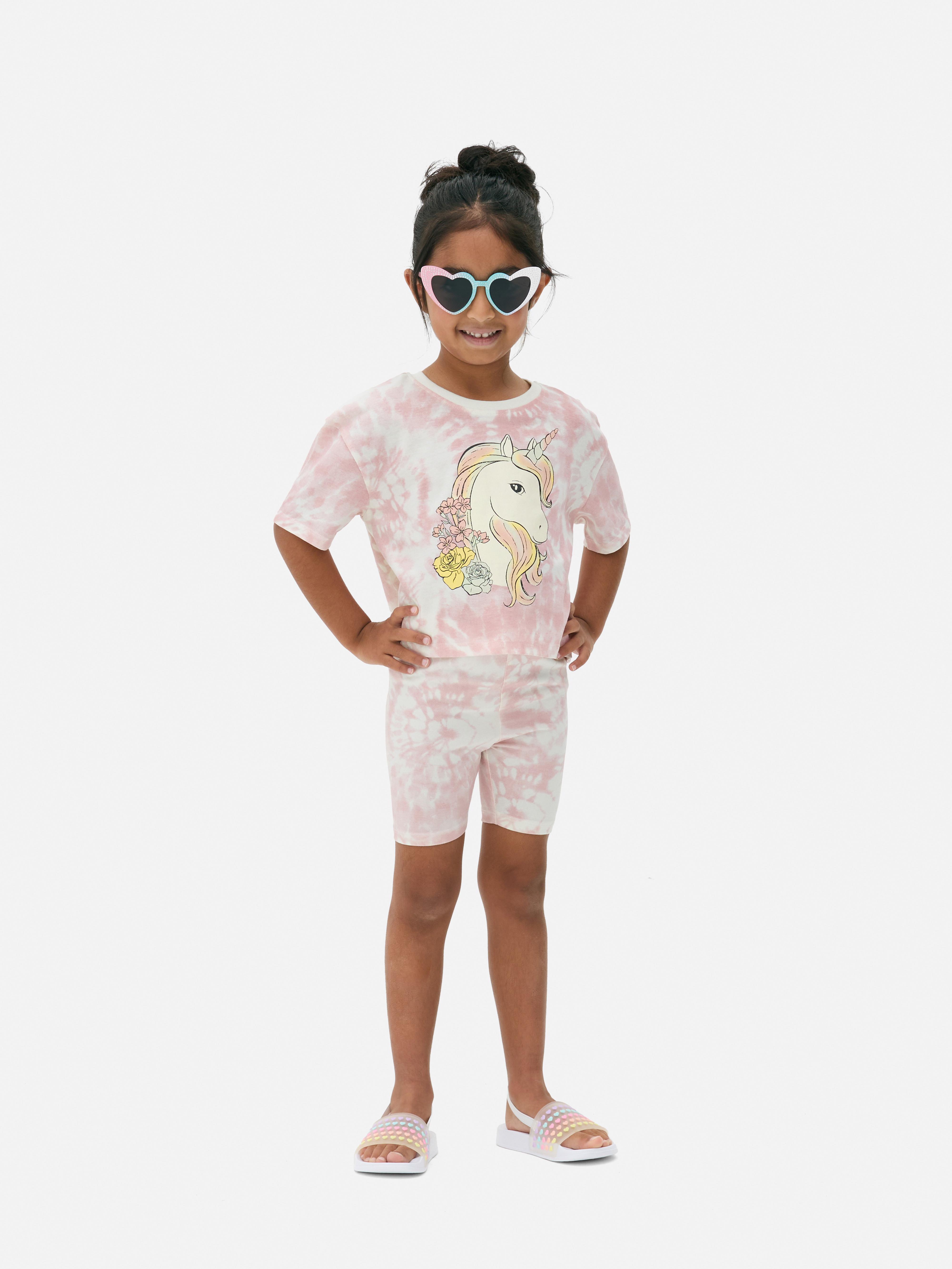 Ensemble t-shirt et short tie dye à motif licornes