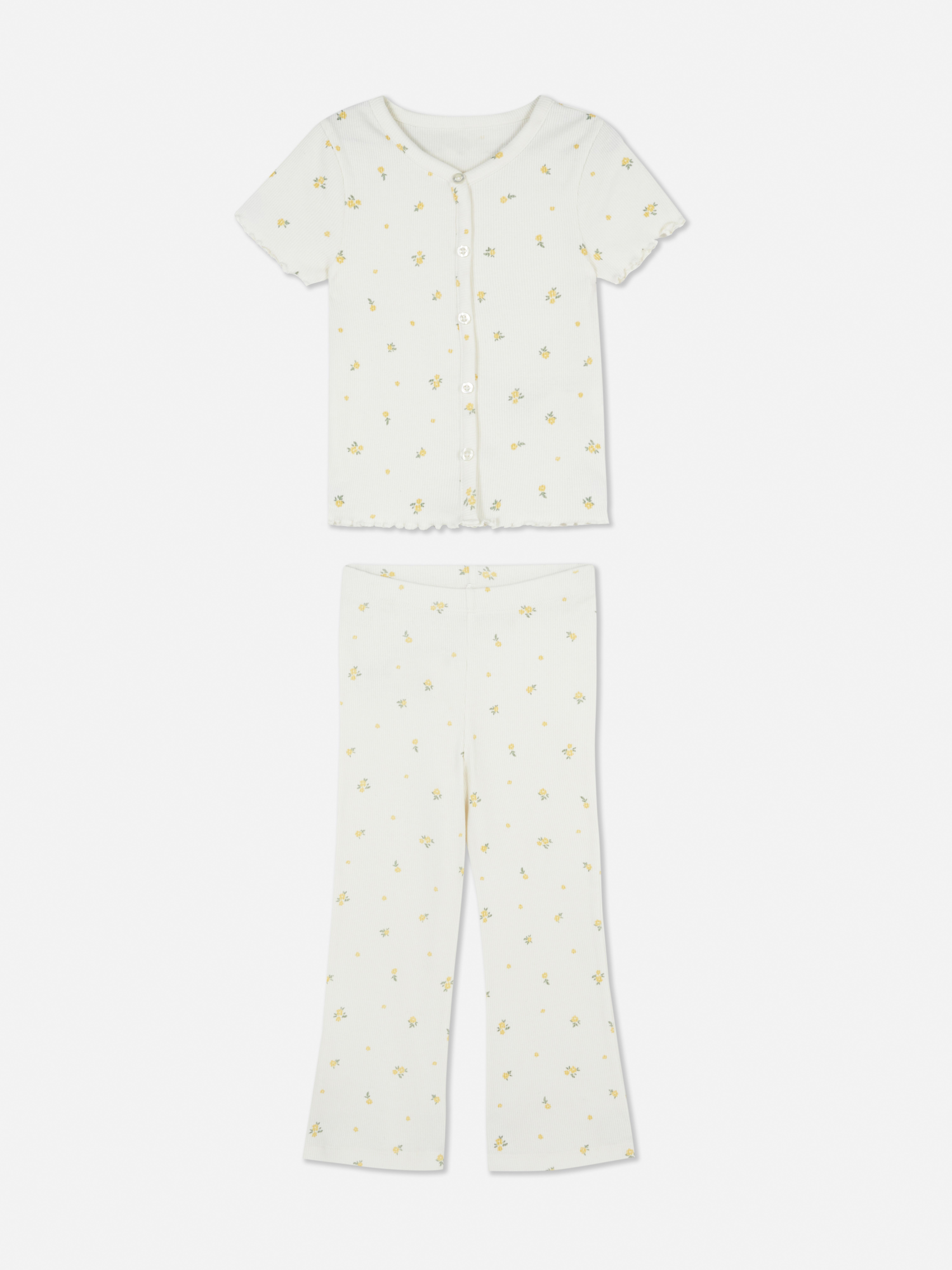 Geripptes T-Shirt und Leggings mit ausgestelltem Bein