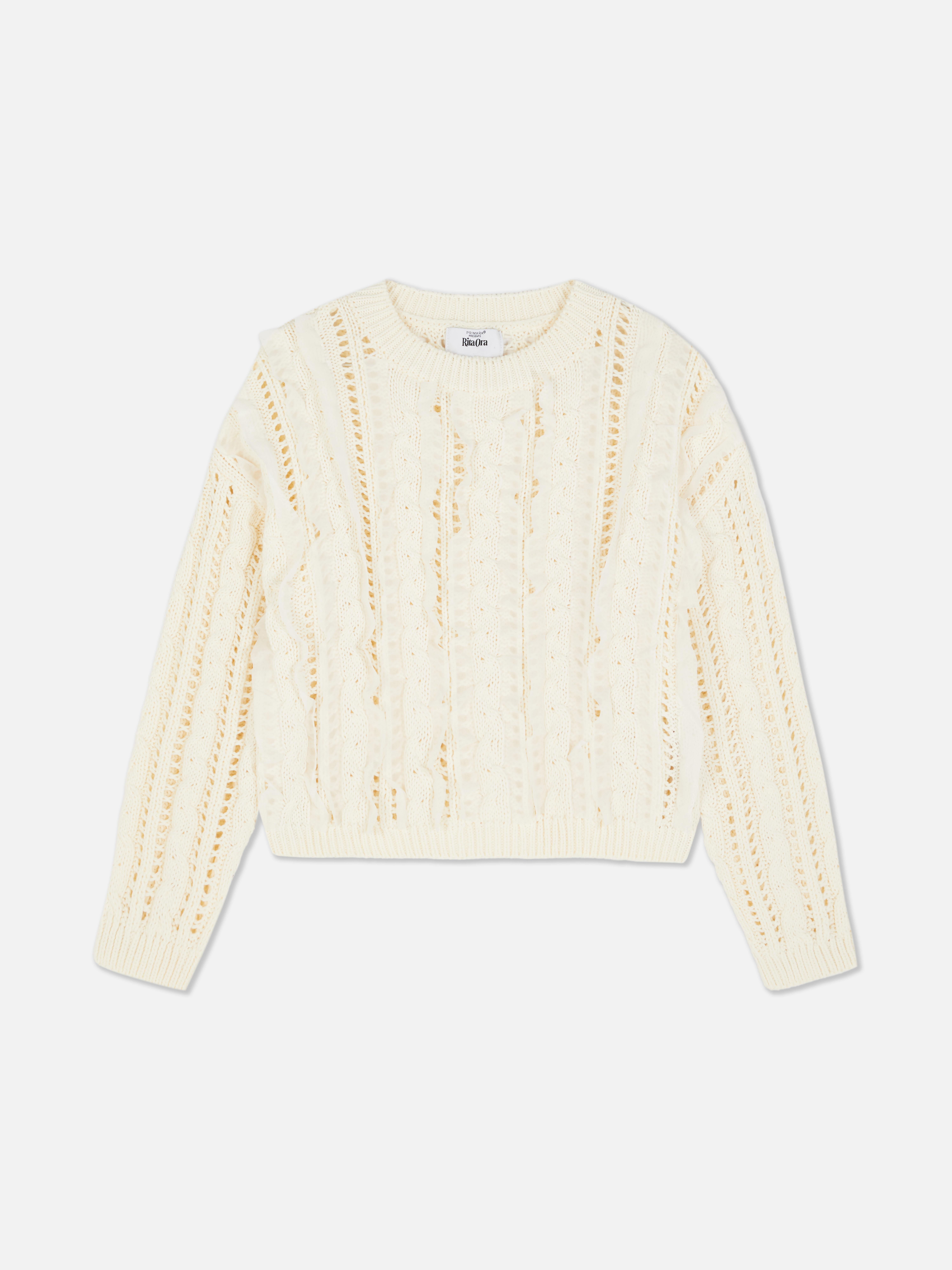 Maglione in maglia a trecce con volant Rita Ora