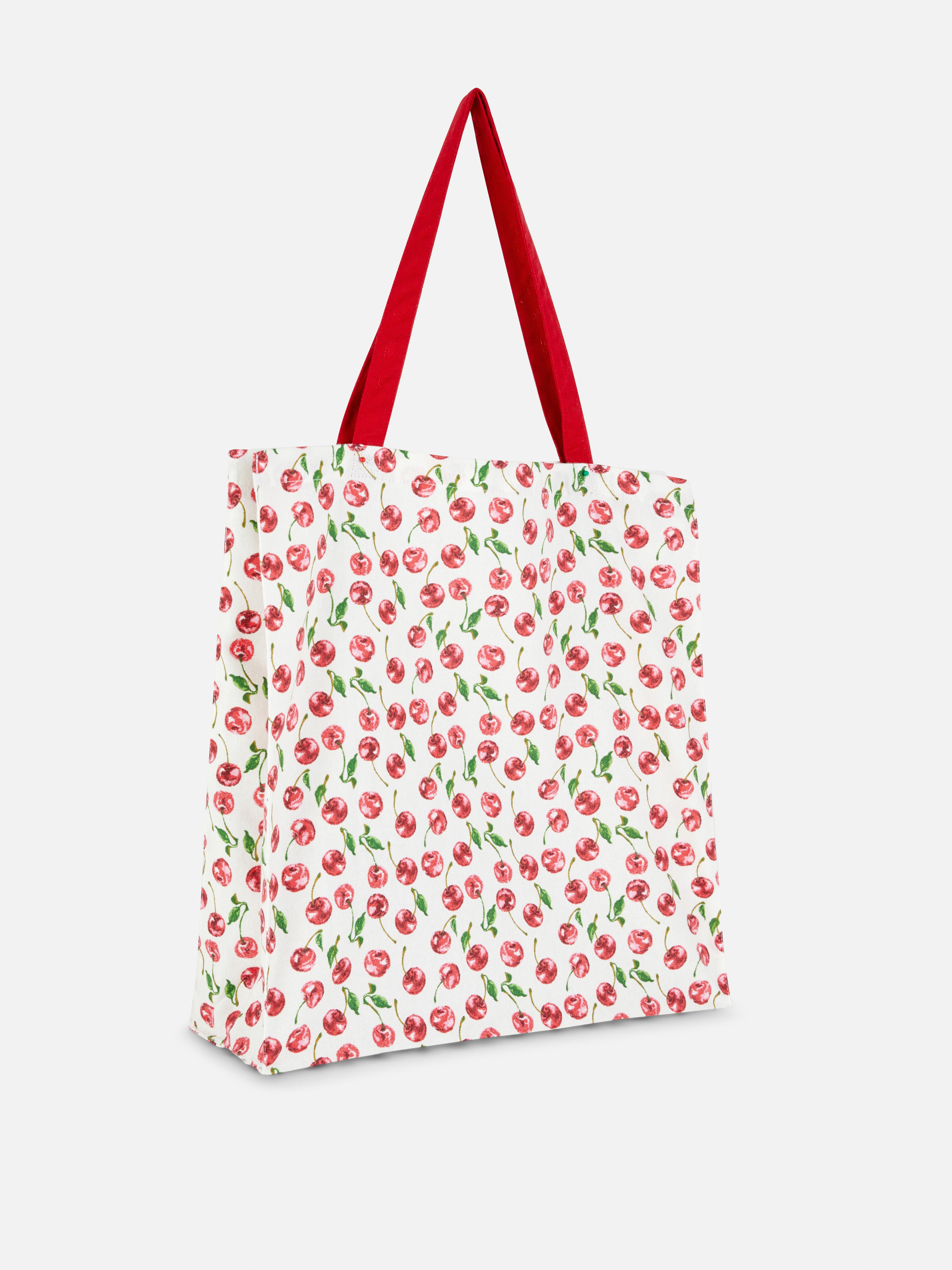 Herbruikbare canvas tas met kersenprint