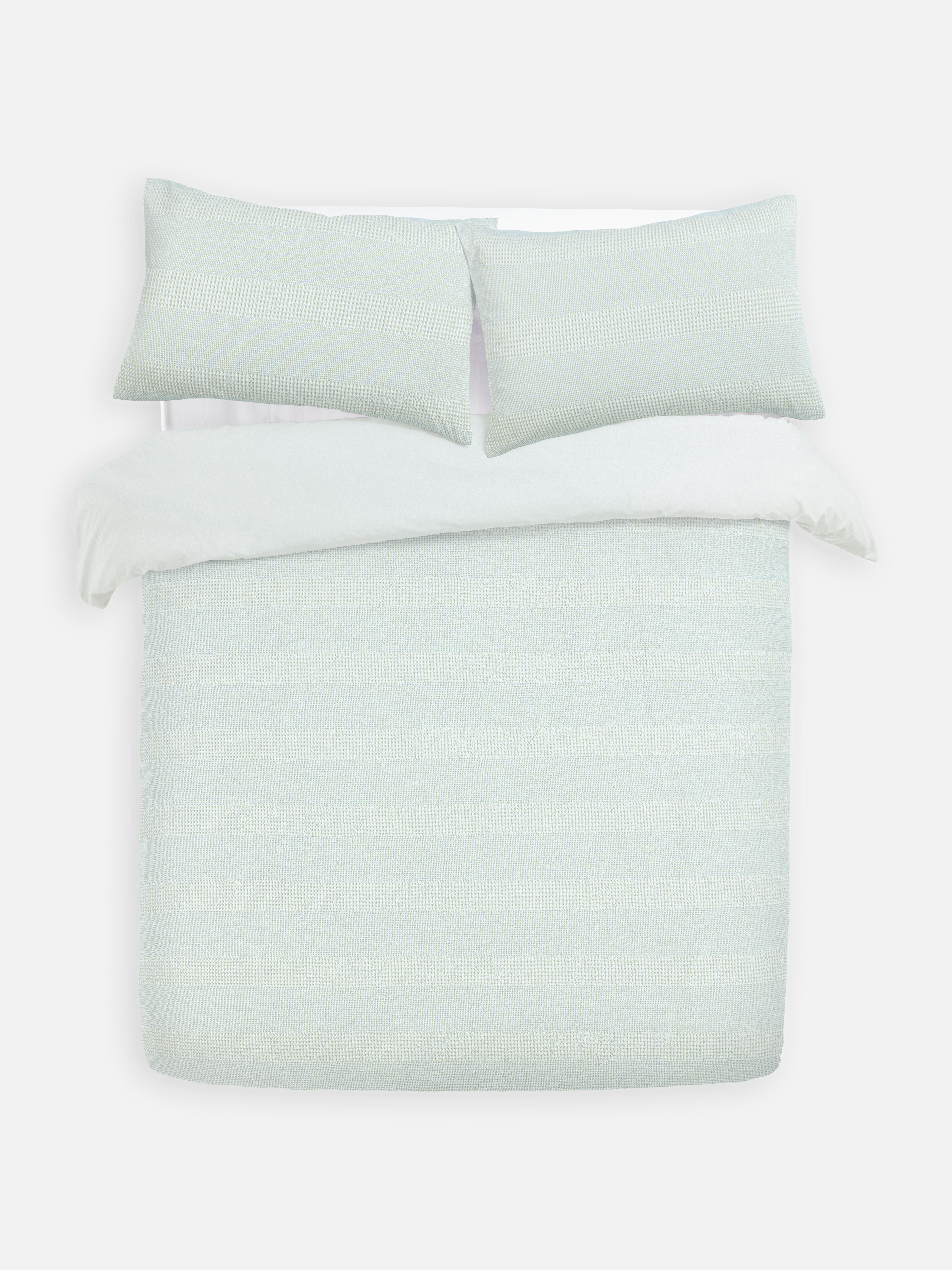 Contrast Stripe Waffle Texture King Duvet Cover Set