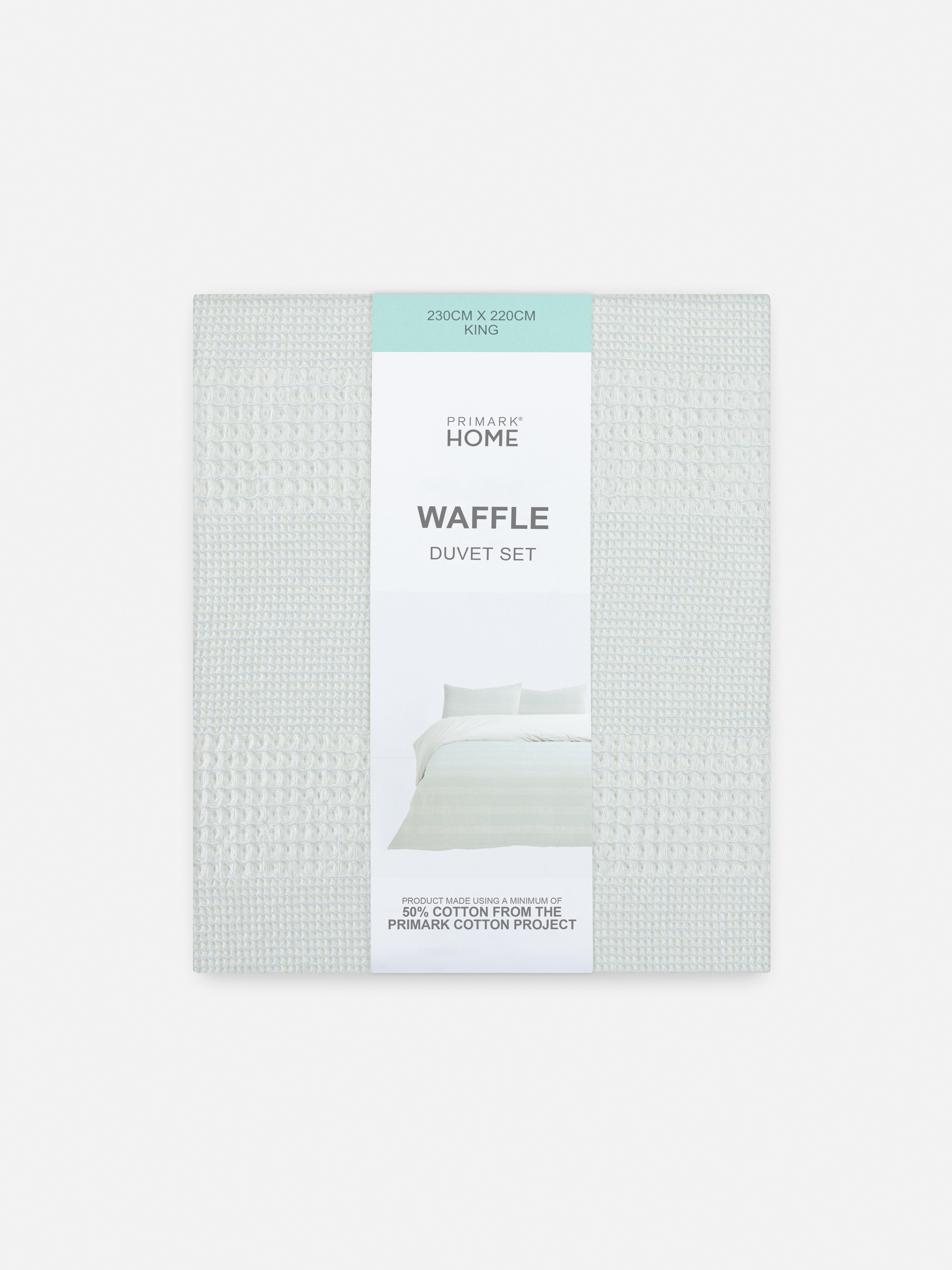 Contrast Stripe Waffle Texture King Duvet Cover Set